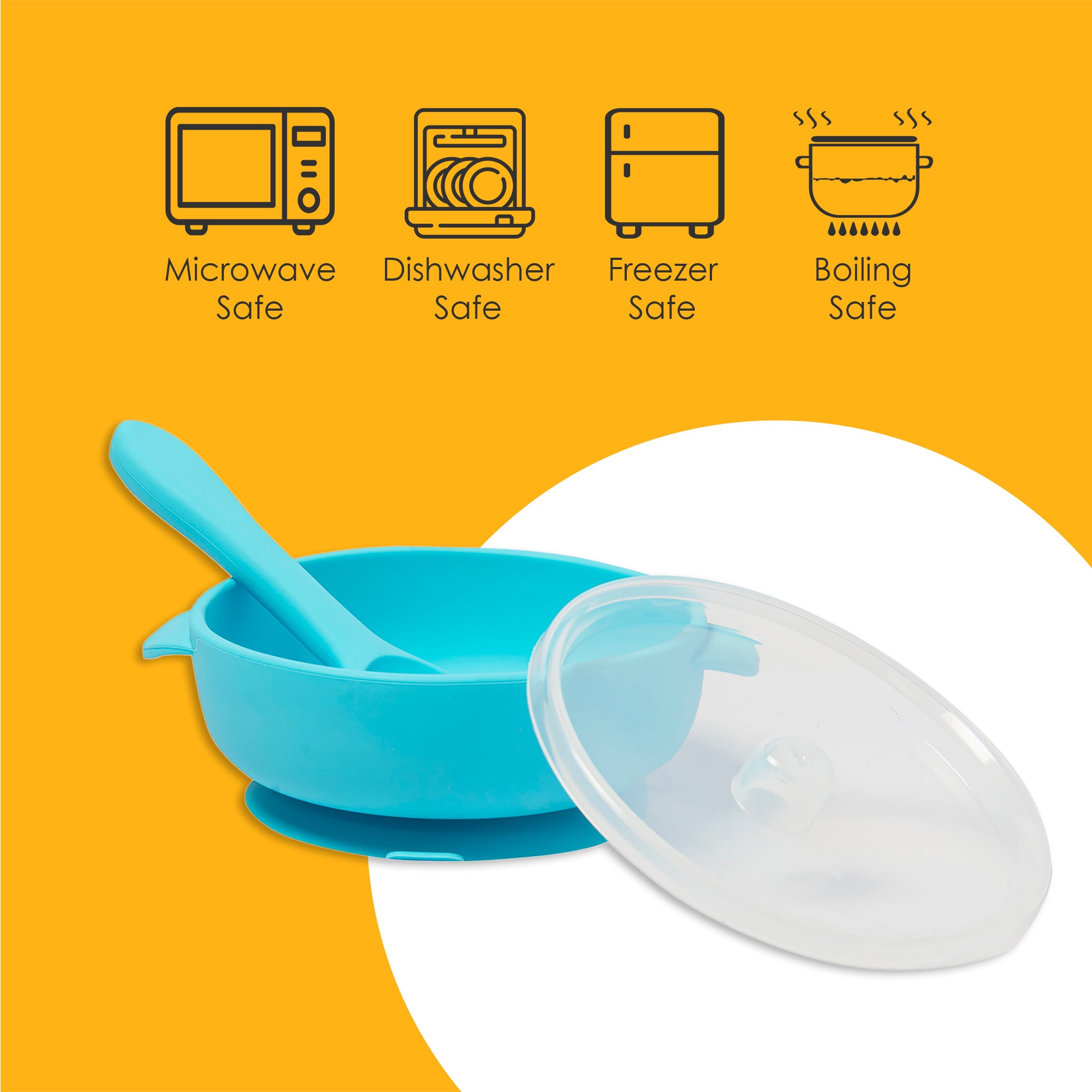 Blue Silicon Bowl With Lid And Spoon Set
