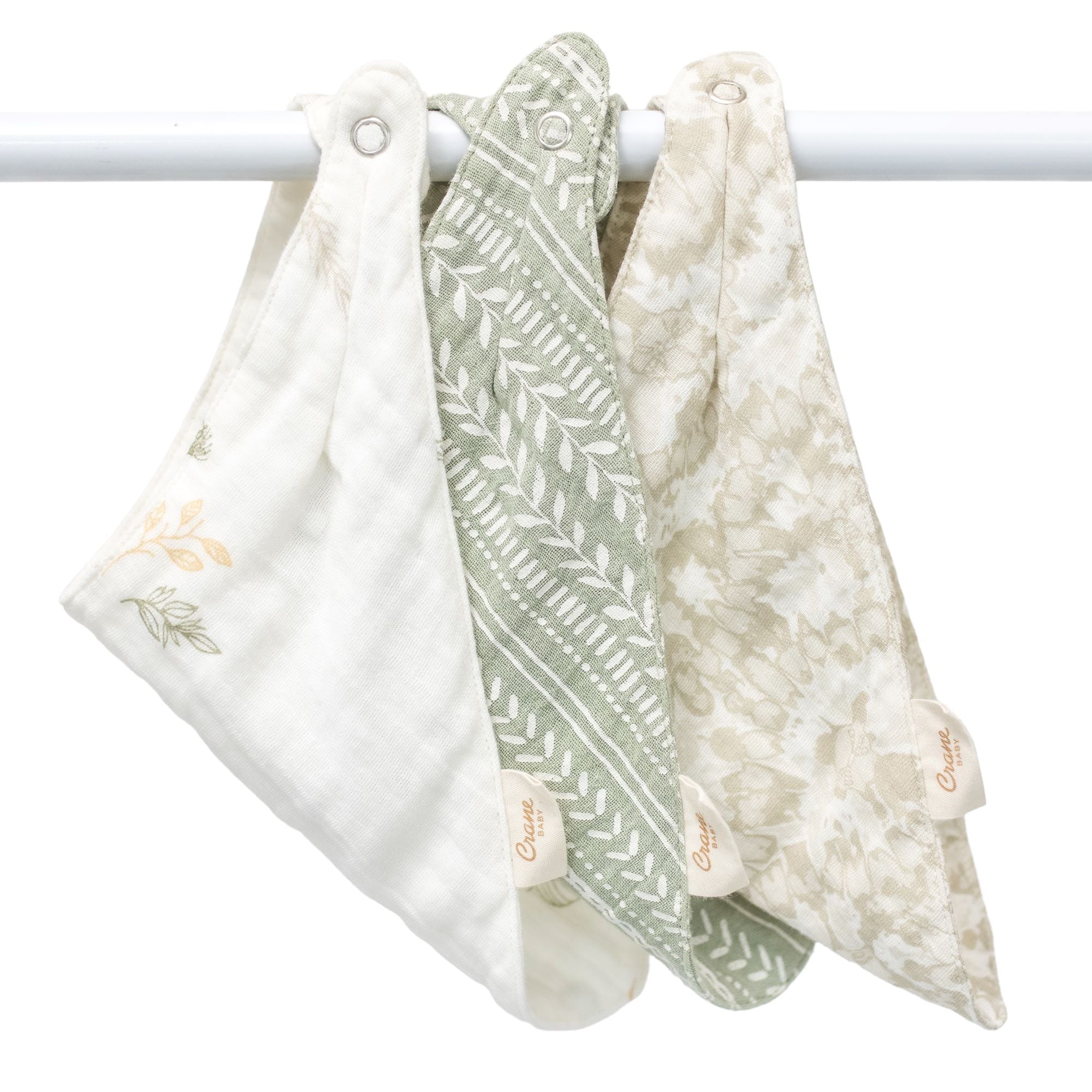 Crane Baby Bandana Bib Set Dainty Leaf Willow Collection - Cream