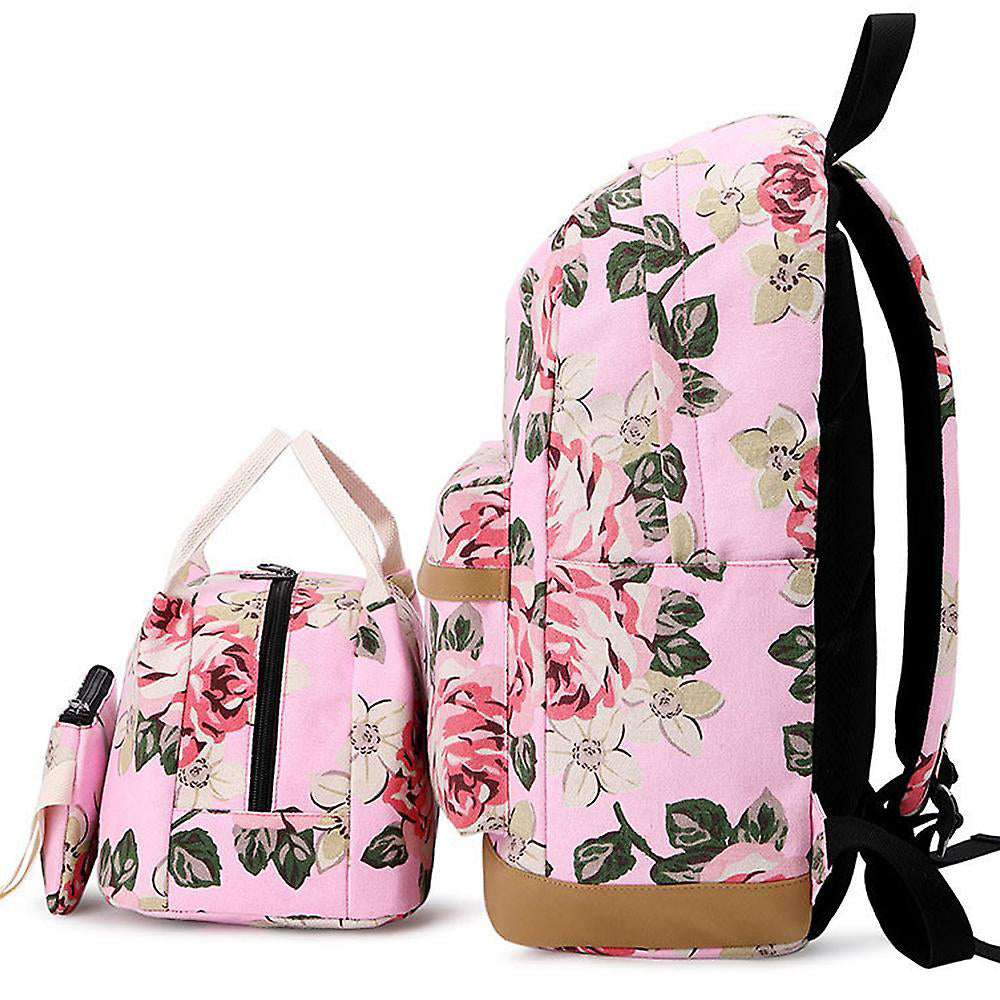 Pink Bloom , 3 Pcs Matching Backpack With Lunch Bag & Stationery Pouch, Pink