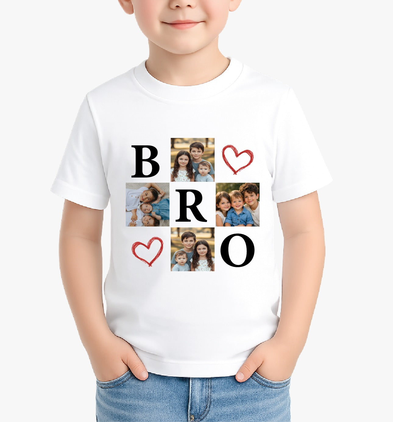 Personalized Siblings Photo Collage Rakhi T-Shirts for Kids