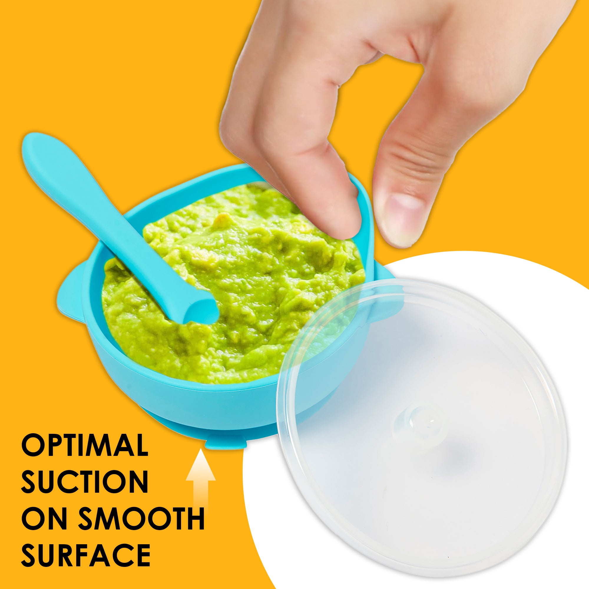 Blue Silicon Bowl With Lid And Spoon Set