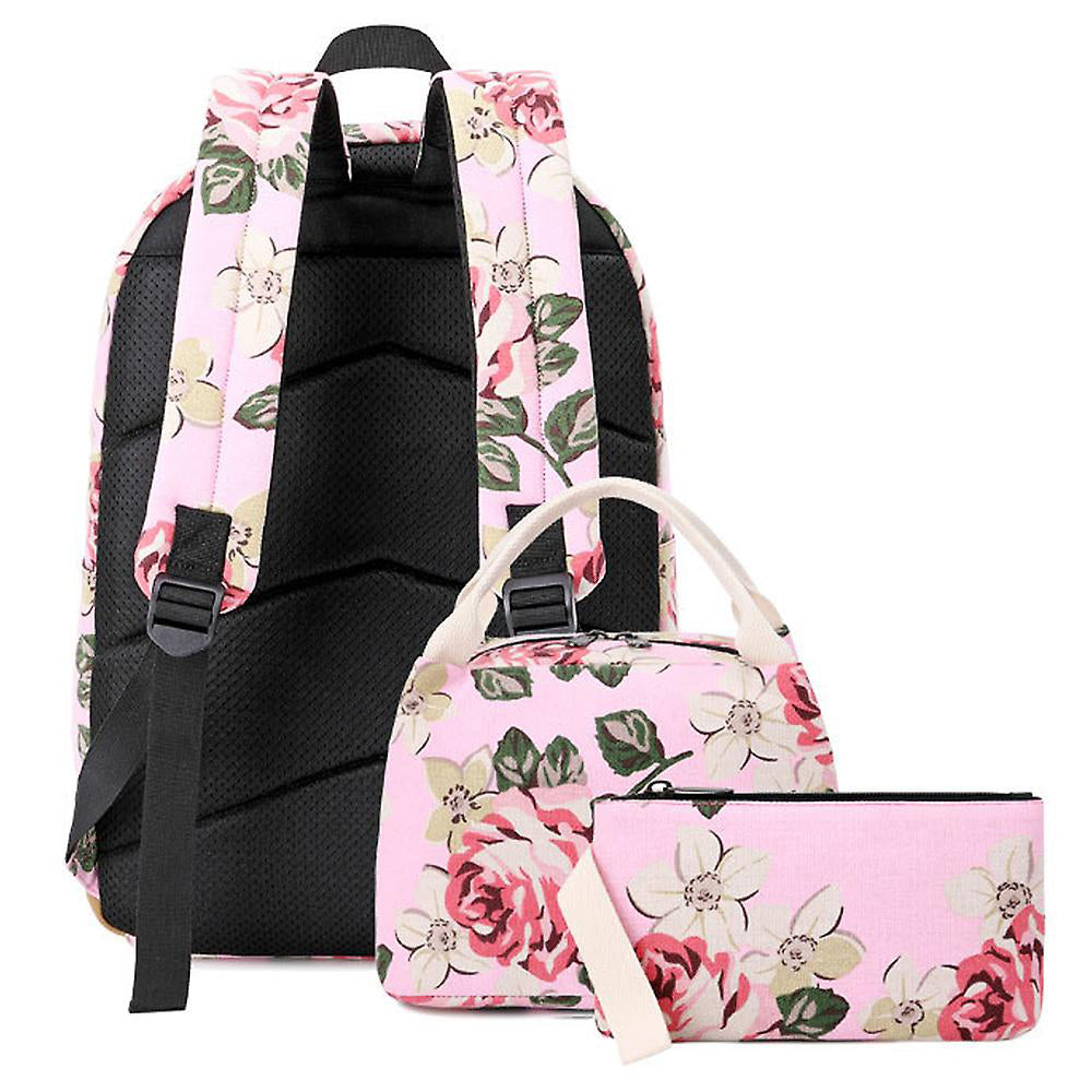 Pink Bloom , 3 Pcs Matching Backpack With Lunch Bag & Stationery Pouch, Pink