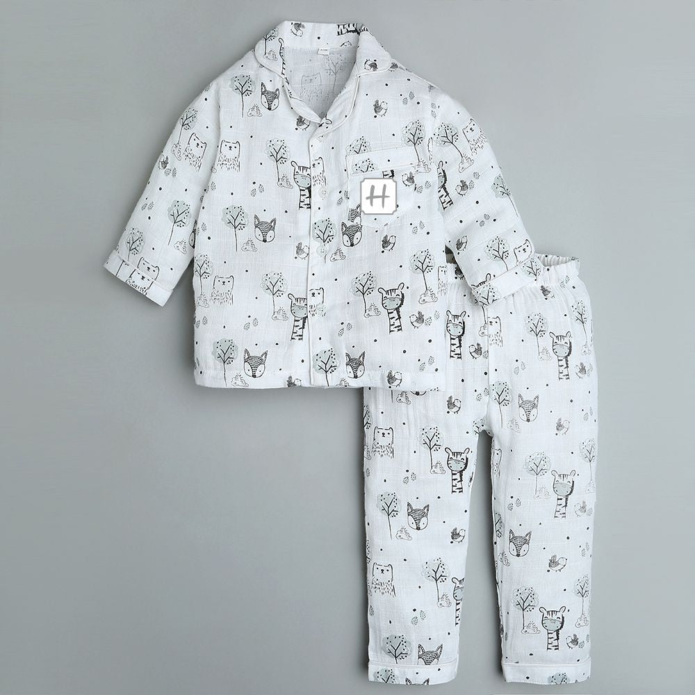 Bamboo Muslin Night Suit - Wildlings