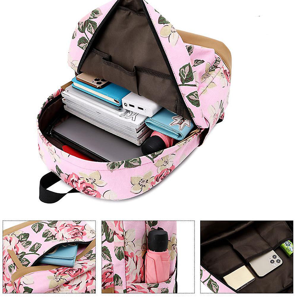 Pink Bloom , 3 Pcs Matching Backpack With Lunch Bag & Stationery Pouch, Pink