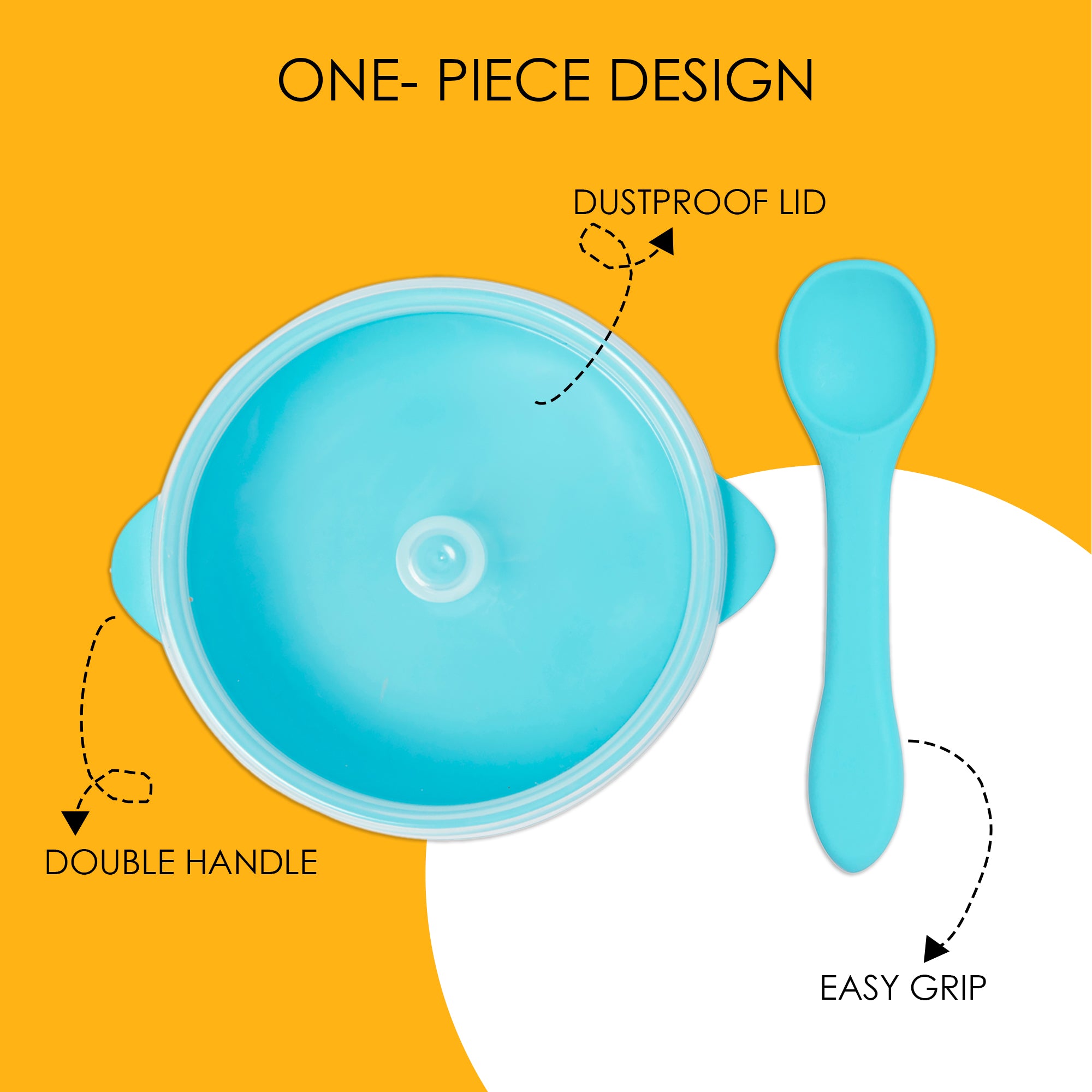 Blue Silicon Bowl With Lid And Spoon Set