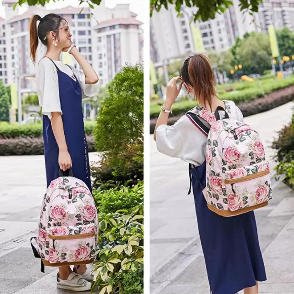Pink Bloom , 3 Pcs Matching Backpack With Lunch Bag & Stationery Pouch, Pink
