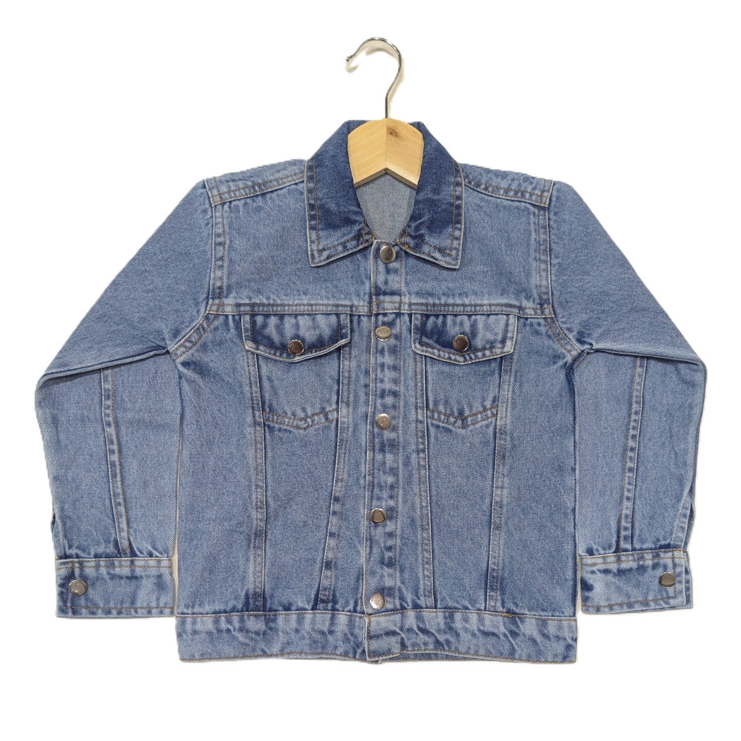 Custom Denim Jackets With Embroidered Varsity Letter Patches - Light Blue