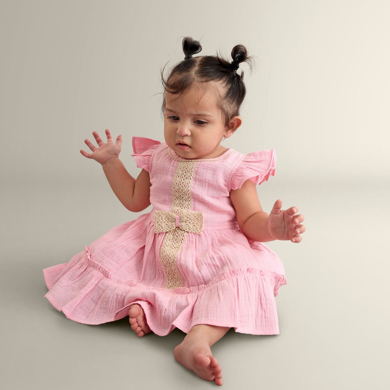 Sophie Double Cloth Tiered Dress With Crochet Details