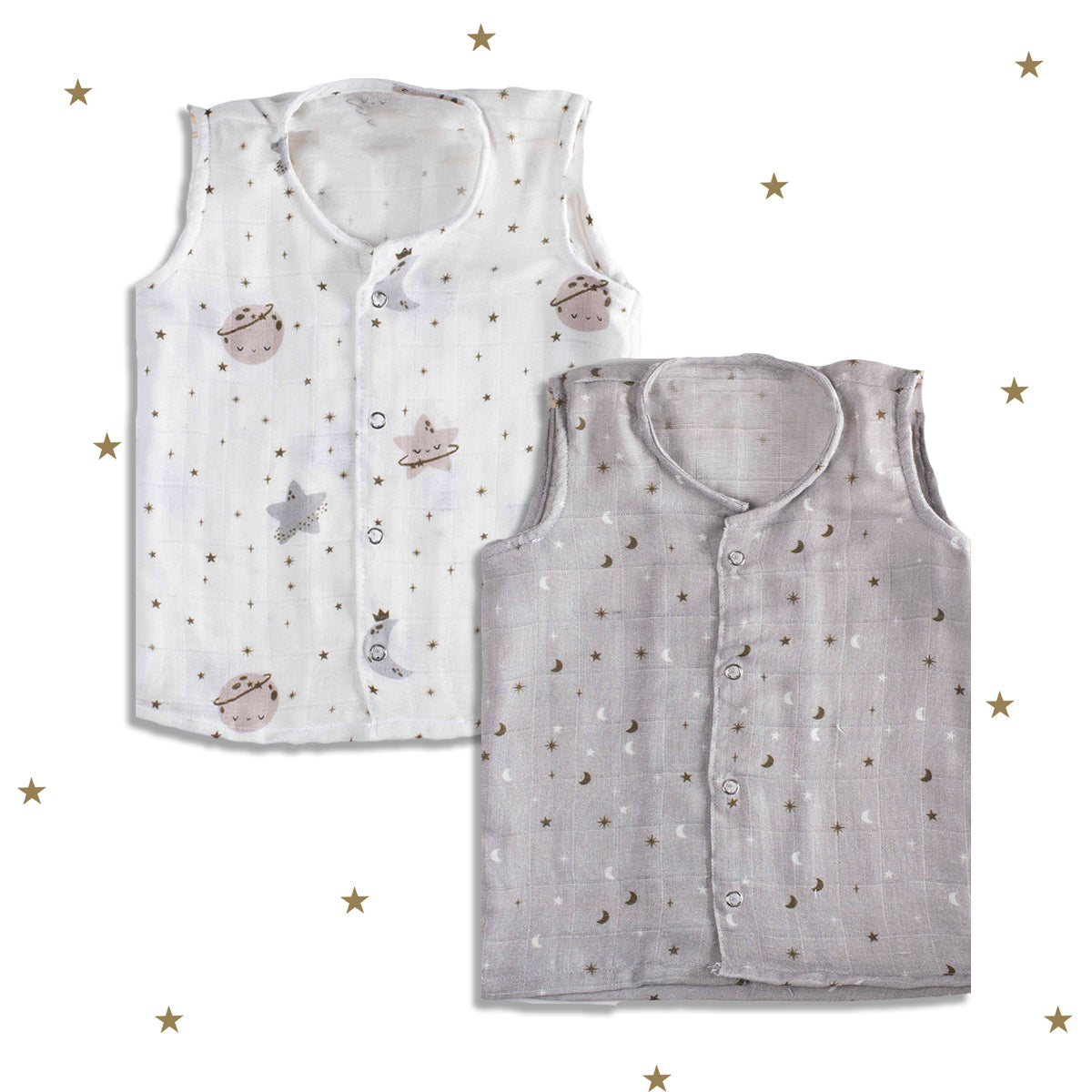 Tiny Snooze Muslin Jhablas (Set of 2)- Starry Nights