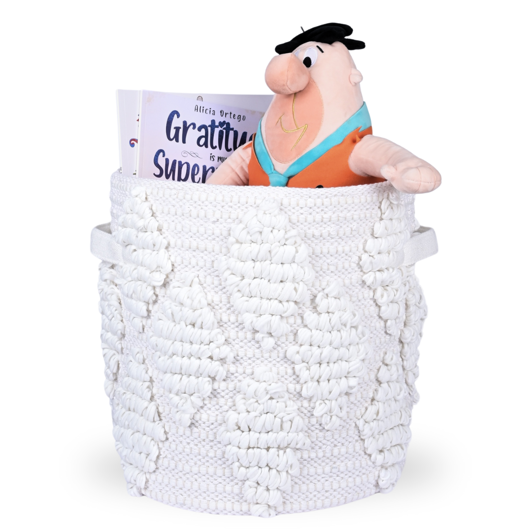 Woven Treasure Medium Round Beige Toy Storage Basket
