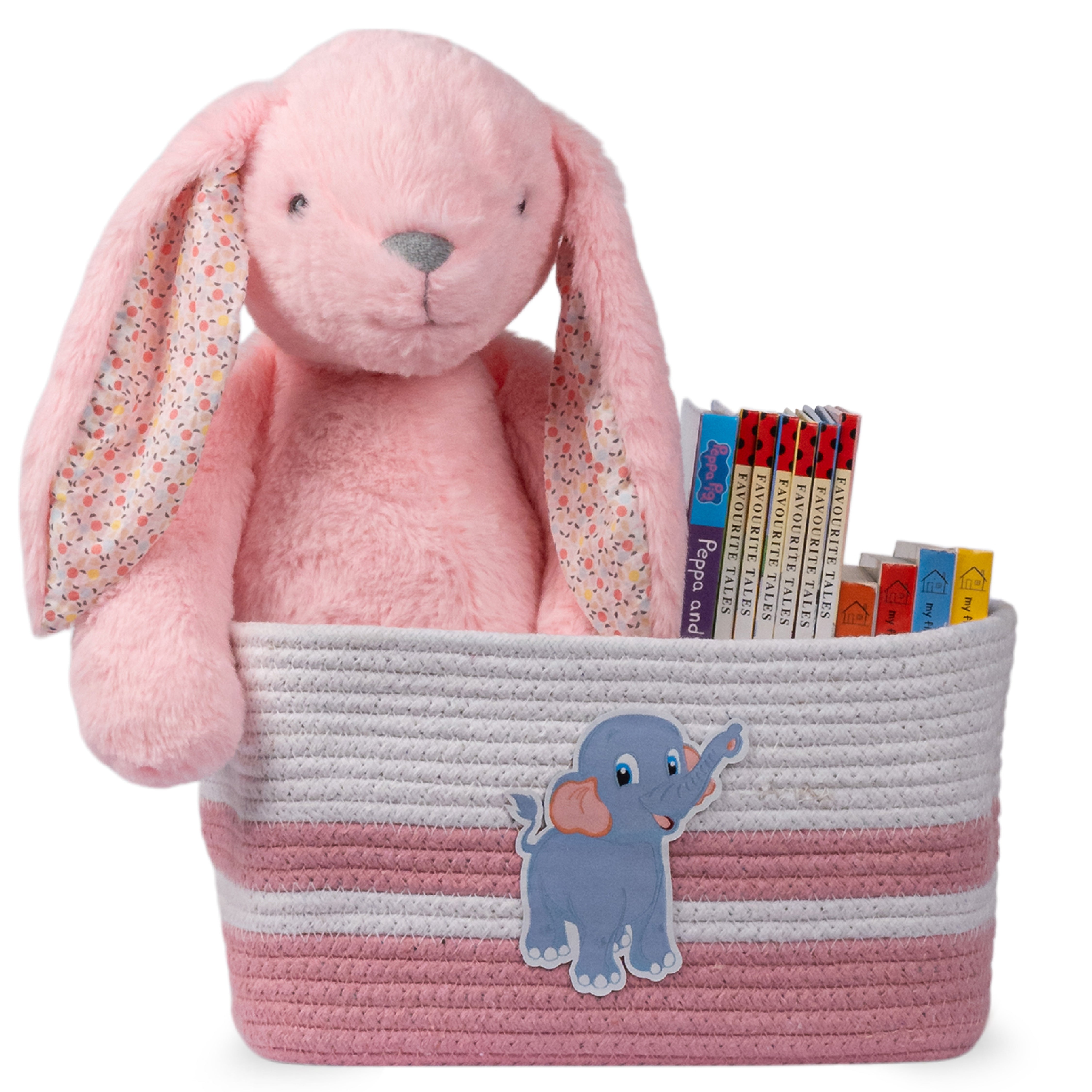 Cotton Rope Animal Kingdom Rectangular Pink Toy Storage Basket