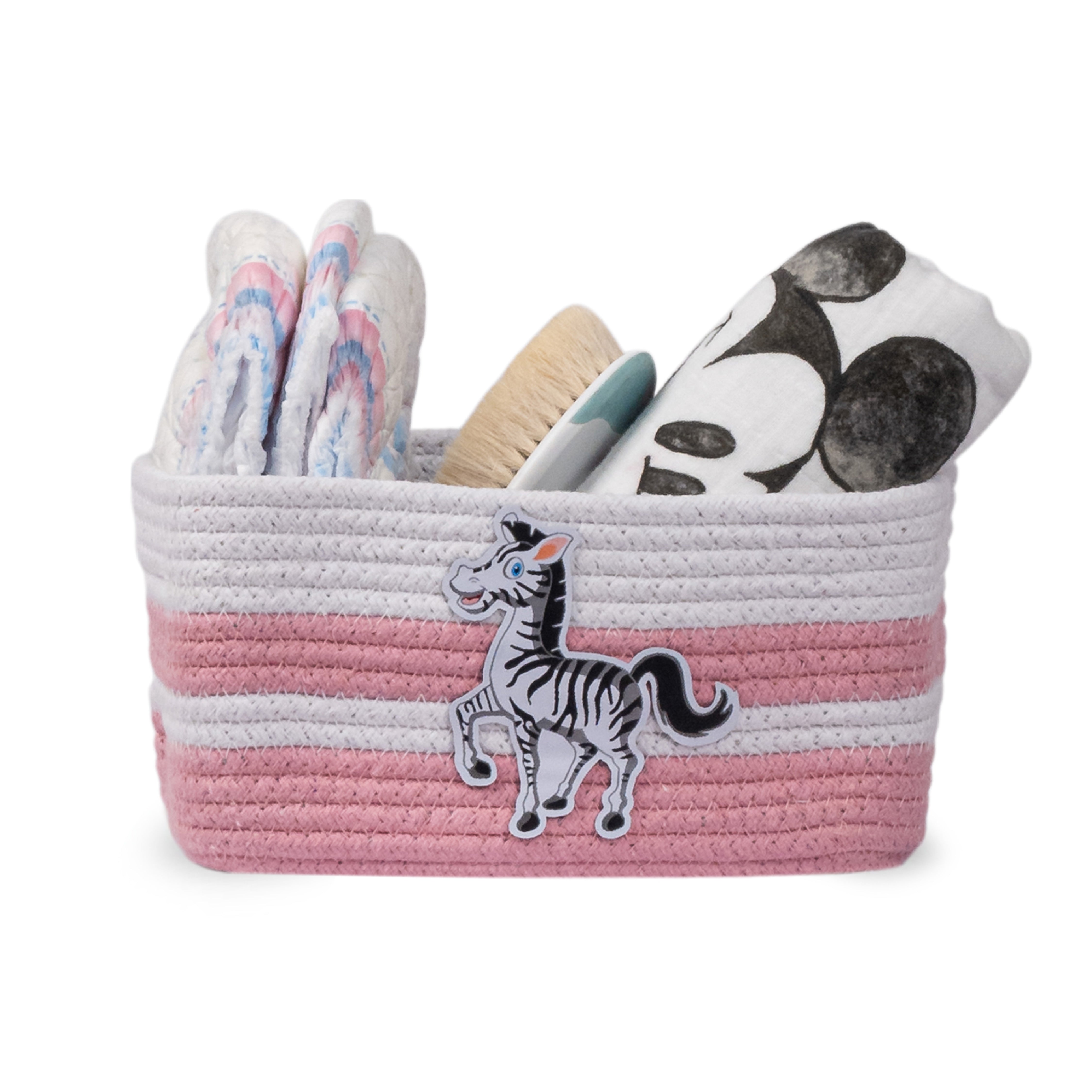 Cotton Rope Animal Kingdom Rectangular Pink Toy Storage Basket