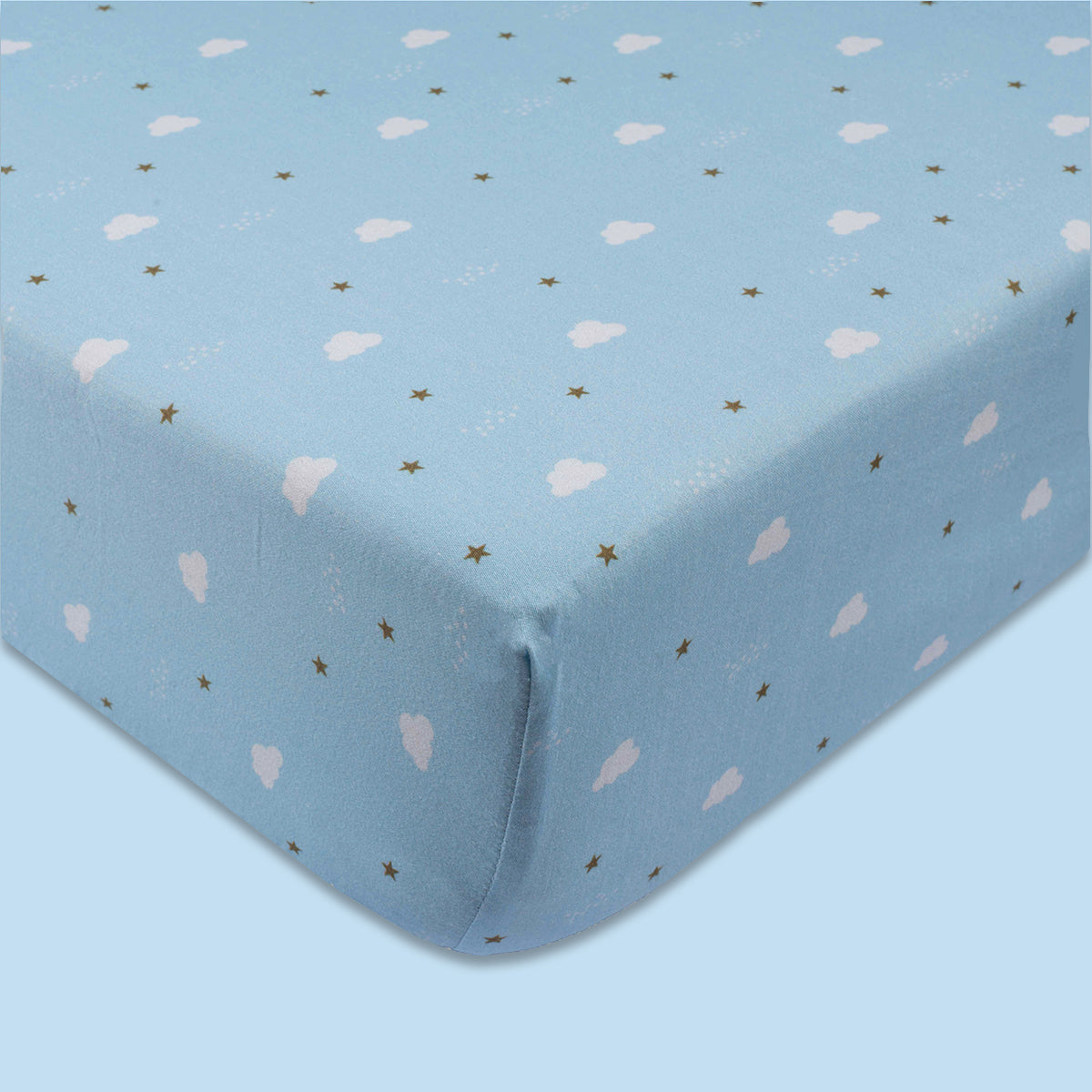 Tiny Snooze Organic Fitted Cot Sheet- Blue Clouds