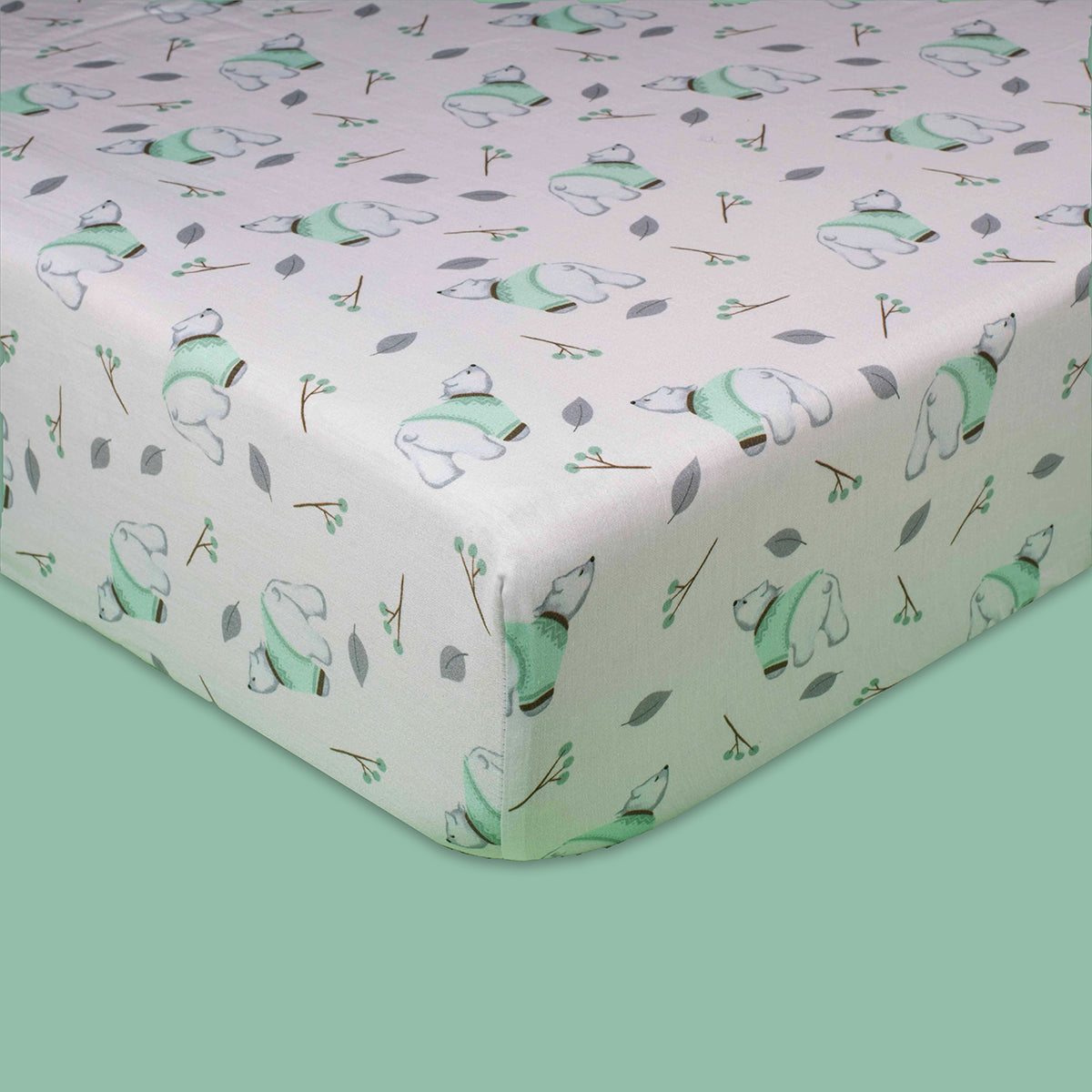Tiny Snooze Organic Fitted Cot Sheet- Polar Bear