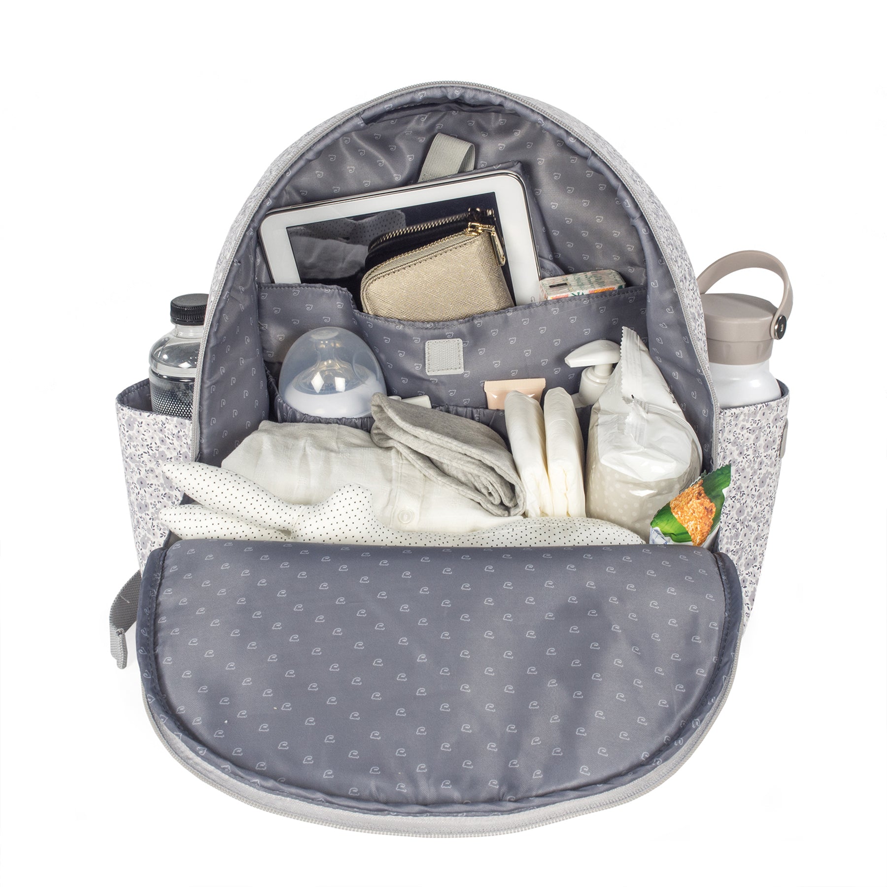 Pasito a Pasito Flower Mellow Grey Backpack Diaper Changing Bag