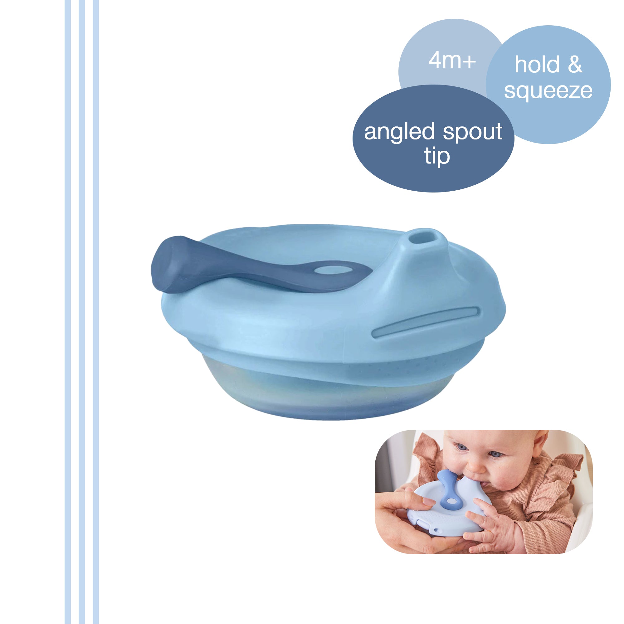 b.box Fill + Feed Silicone Feeding - Reusable & Mess-Free Baby Food Container 110ml - Lullaby Blue