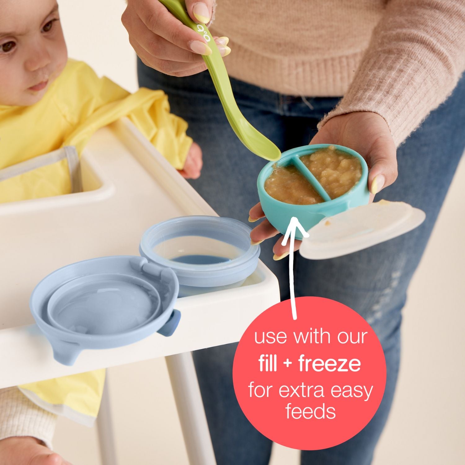 b.box Fill + Feed Silicone Feeding - Reusable & Mess-Free Baby Food Container 110ml - Lullaby Blue