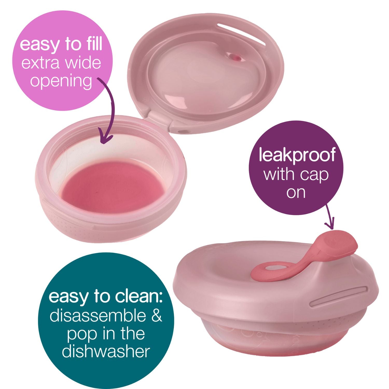 b.box Fill + Feed Silicone Feeding - Reusable & Mess-Free Baby Food Container 110ml - Blush Pink