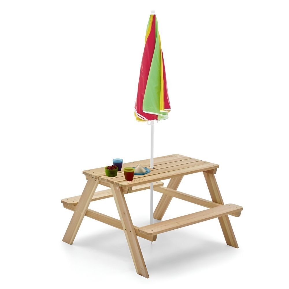 Plum Rectangular Picnic Table With Parasol (Natural)