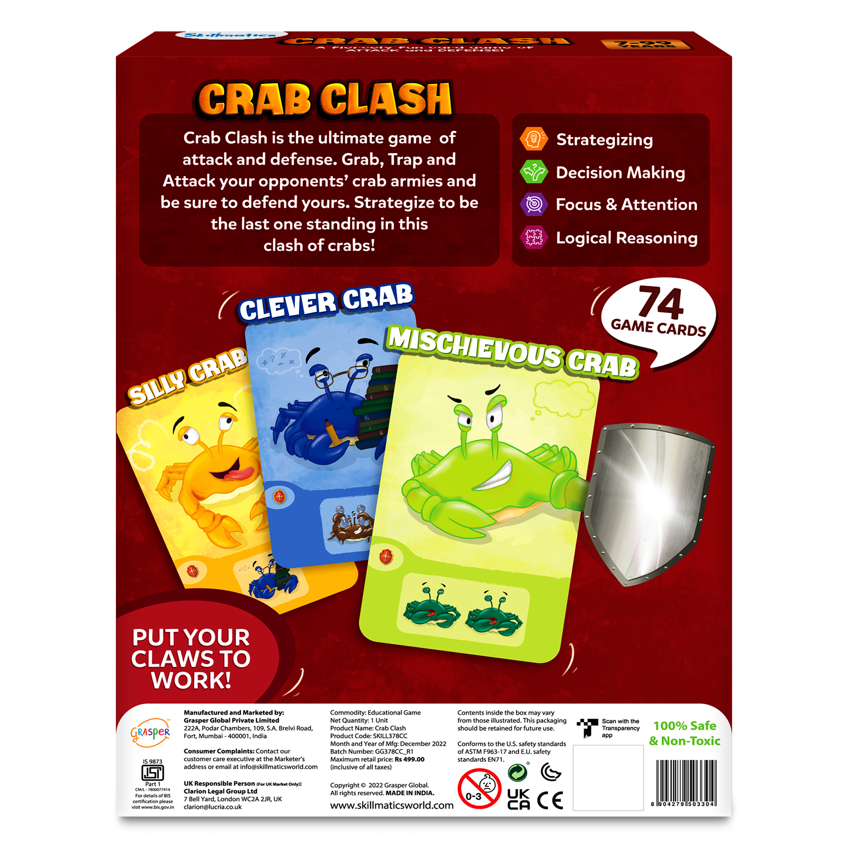 Skillmatics Card Game : Crab Clash | Gifts for 7 Year Olds and Up | Super Fun Strategy Game for Families | Games for Kids, Teens, & Adults