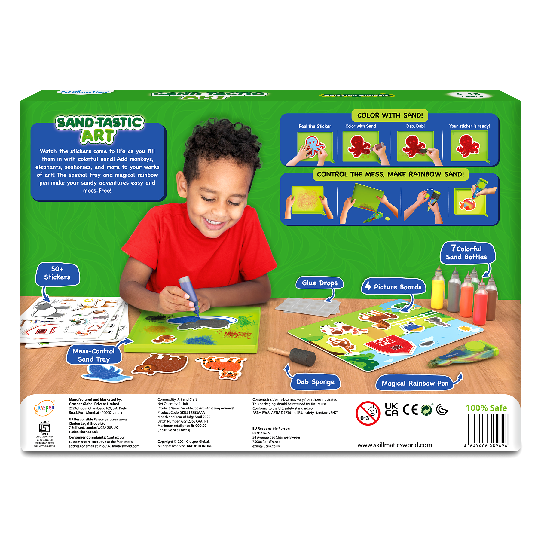 Skillmatics Sand Art Activity - Animals, Create & Stick 50+ Colorful Stickers, Creative Craft Kits & Supplies for Kids, Gifts for Girls & Boys Ages 4, 5, 6, 7, 8, 9, 10