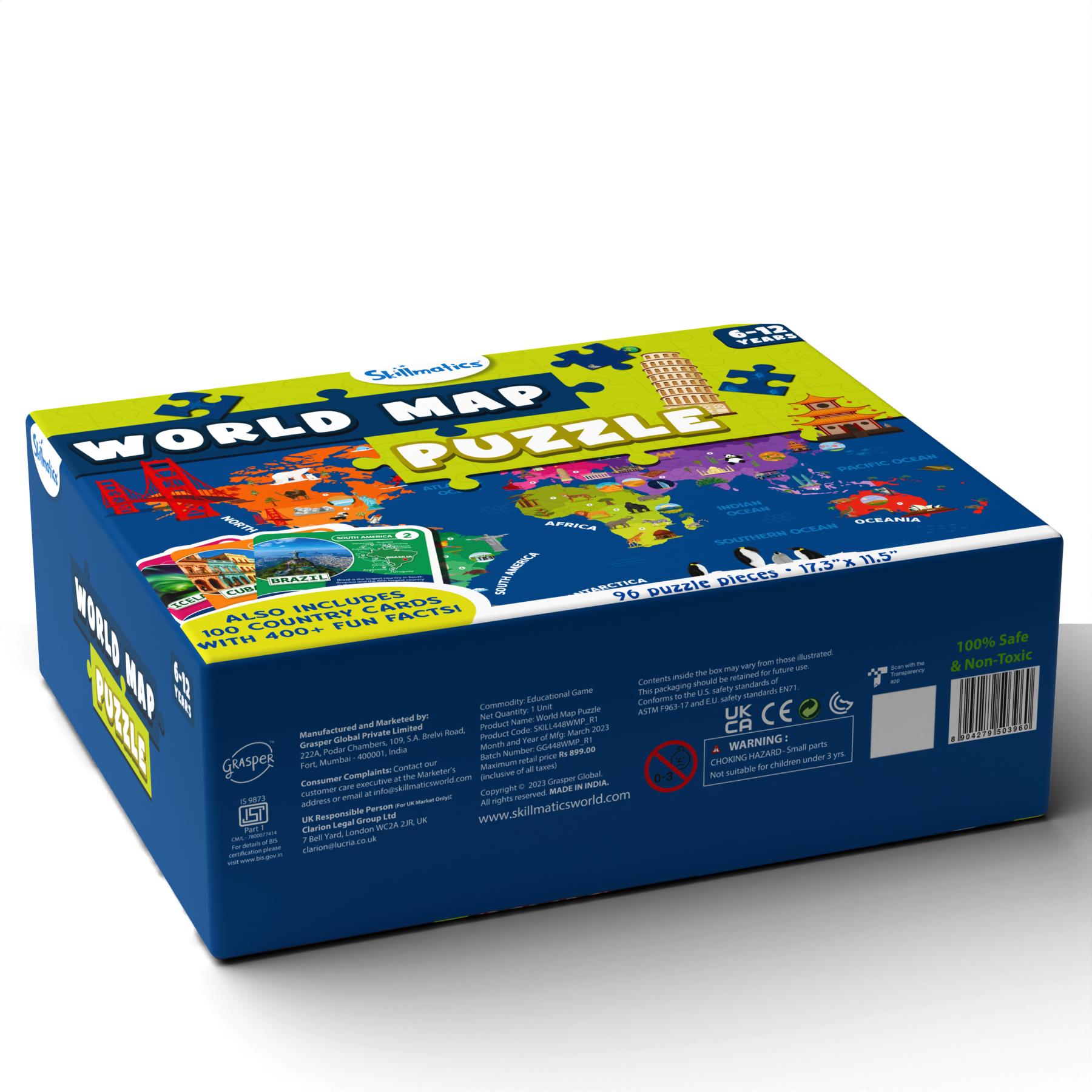 Skillmatics World Map Puzzle - 96 Piece Jigsaw Puzzle, Educational Toy For Learning 400+ Facts About 100 Countries, Gifts For Ages 6 To 12