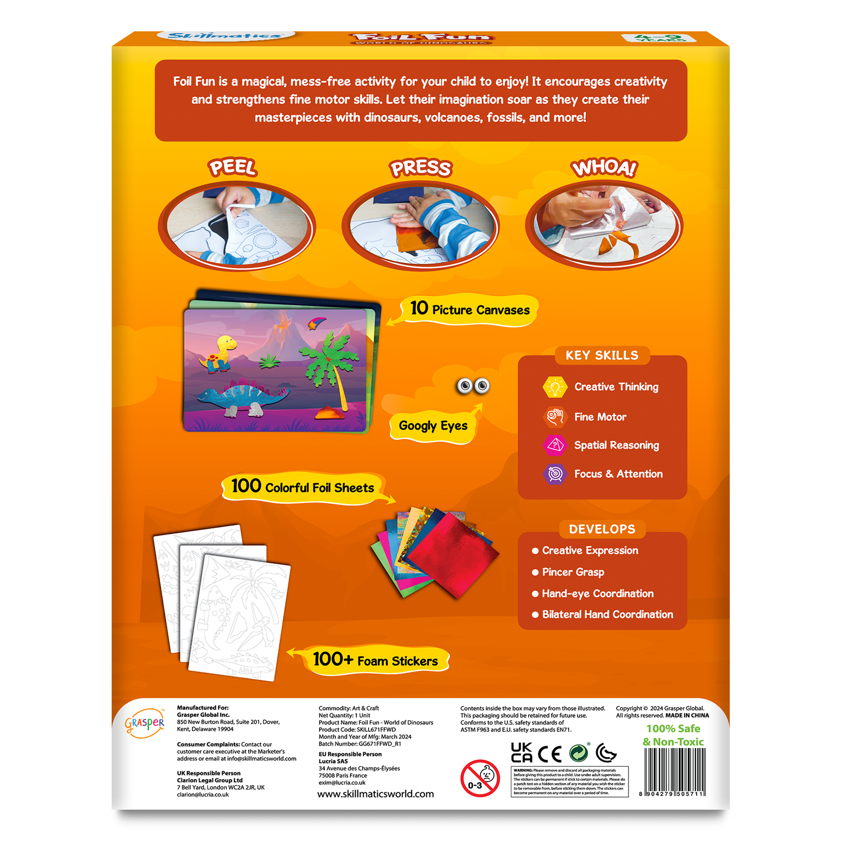 Skillmatics Art & Craft Activity - Foil Fun Dinosaurs, No Mess Art for Kids, Craft Kits & Supplies, DIY Creative Activity, Gifts for Boys & Girls Ages 4, 5, 6, 7, 8, 9, Travel Toys