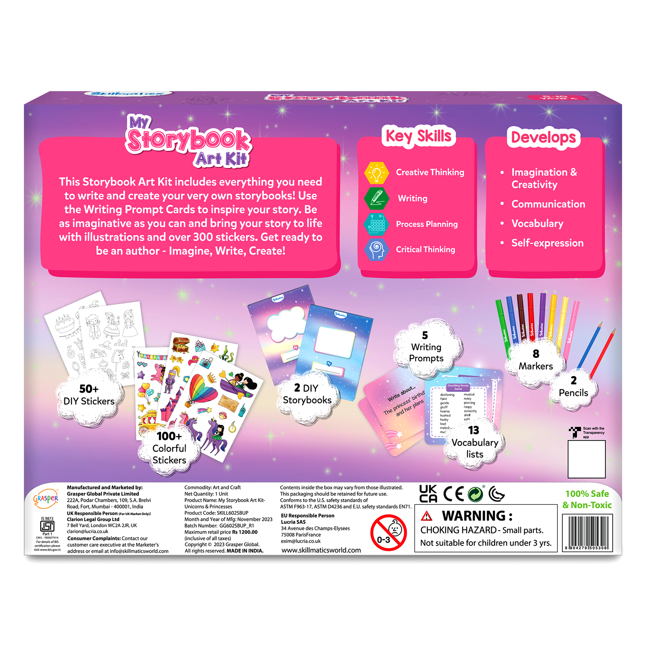 Skillmatics Storybook Art Kit - Unicorn & Princesses Art Kit for Kids, Write & Create Fairytale Storybooks, Creative Activity for Girls, DIY Kit, 150+ Stickers, Gifts for Ages 5, 6, 7, 8, 9, 10