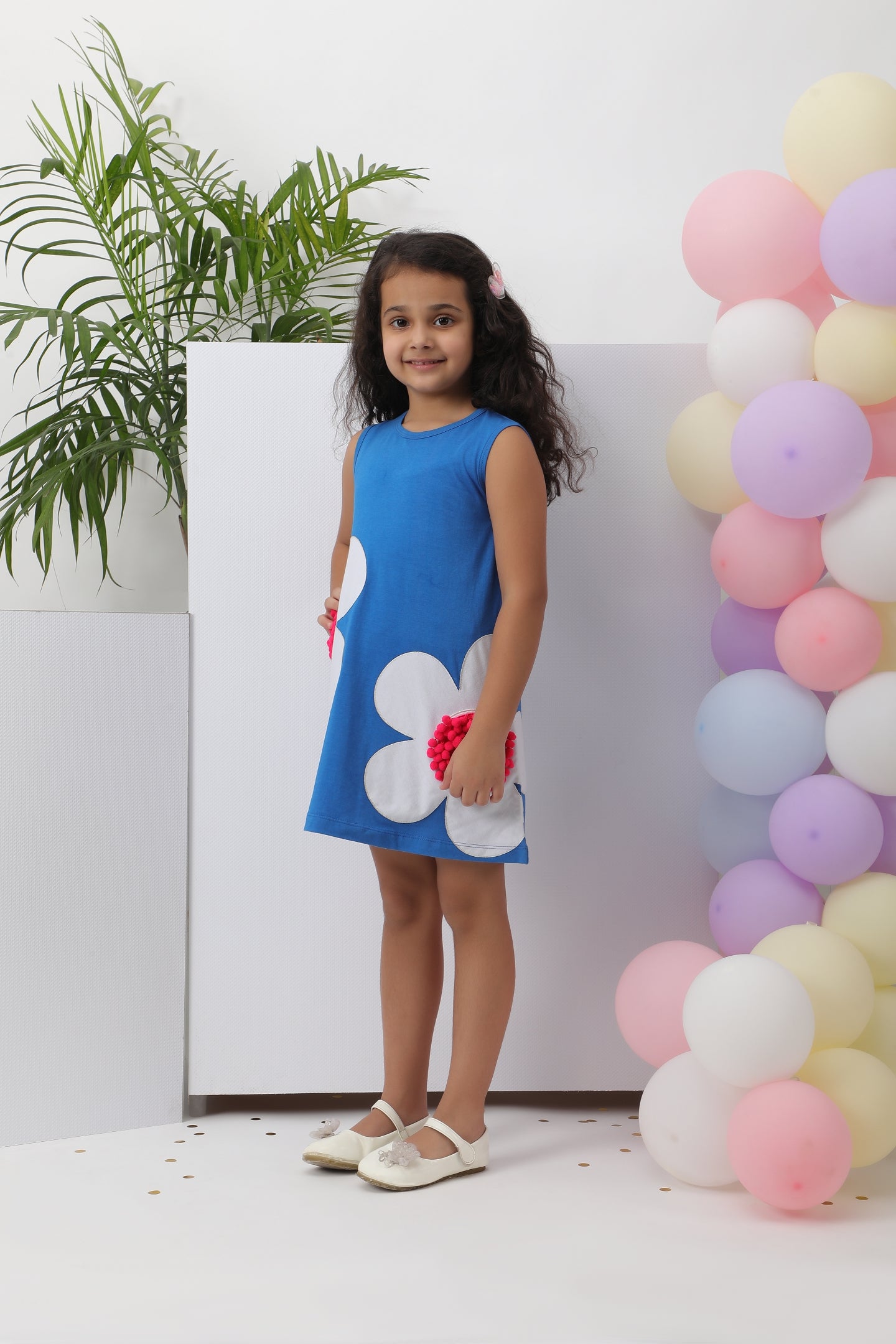 Blue Floral Pom Pom Dress