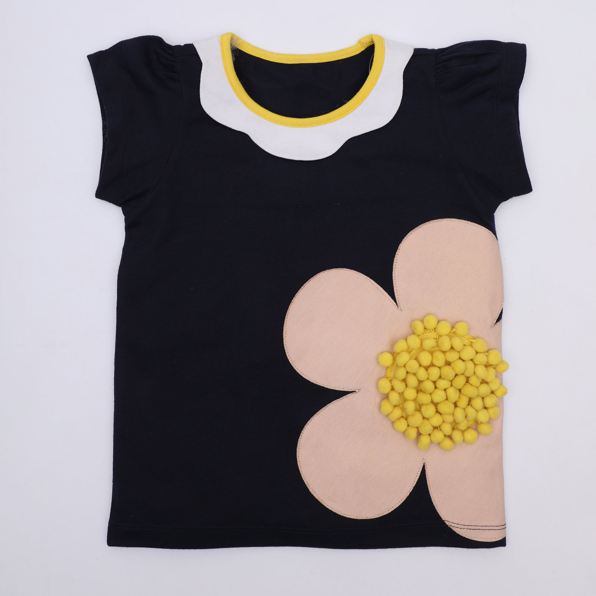 Navy Floral Pom Pom Top