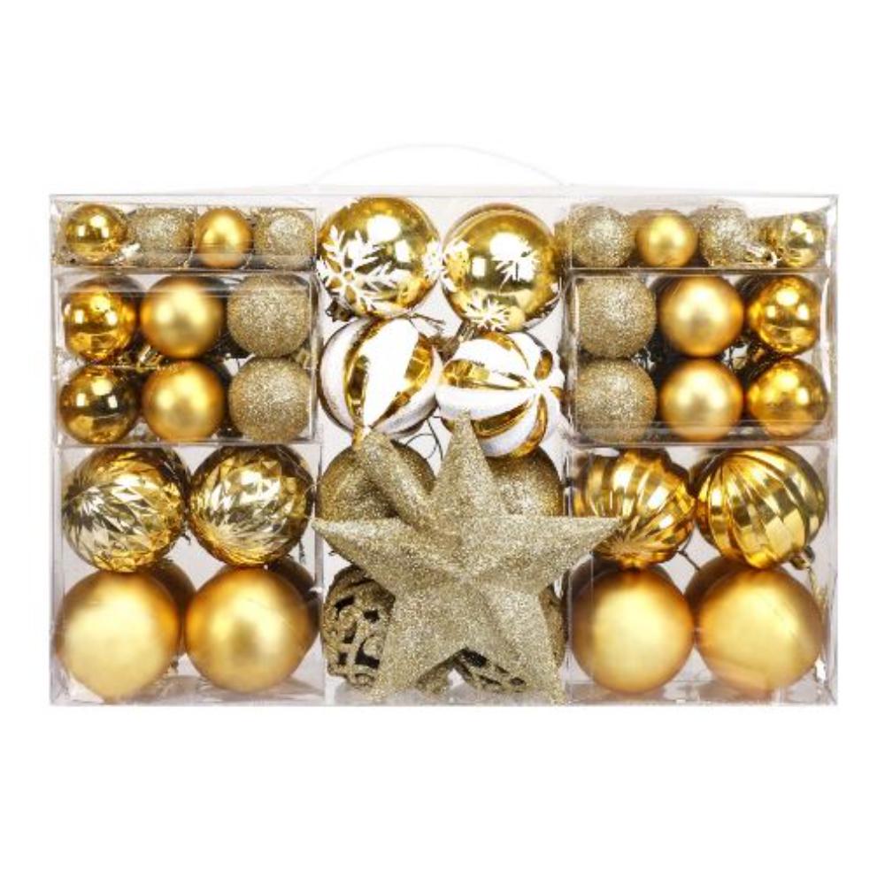 Golden Glam Baubles Set (100 Pcs + Topper)