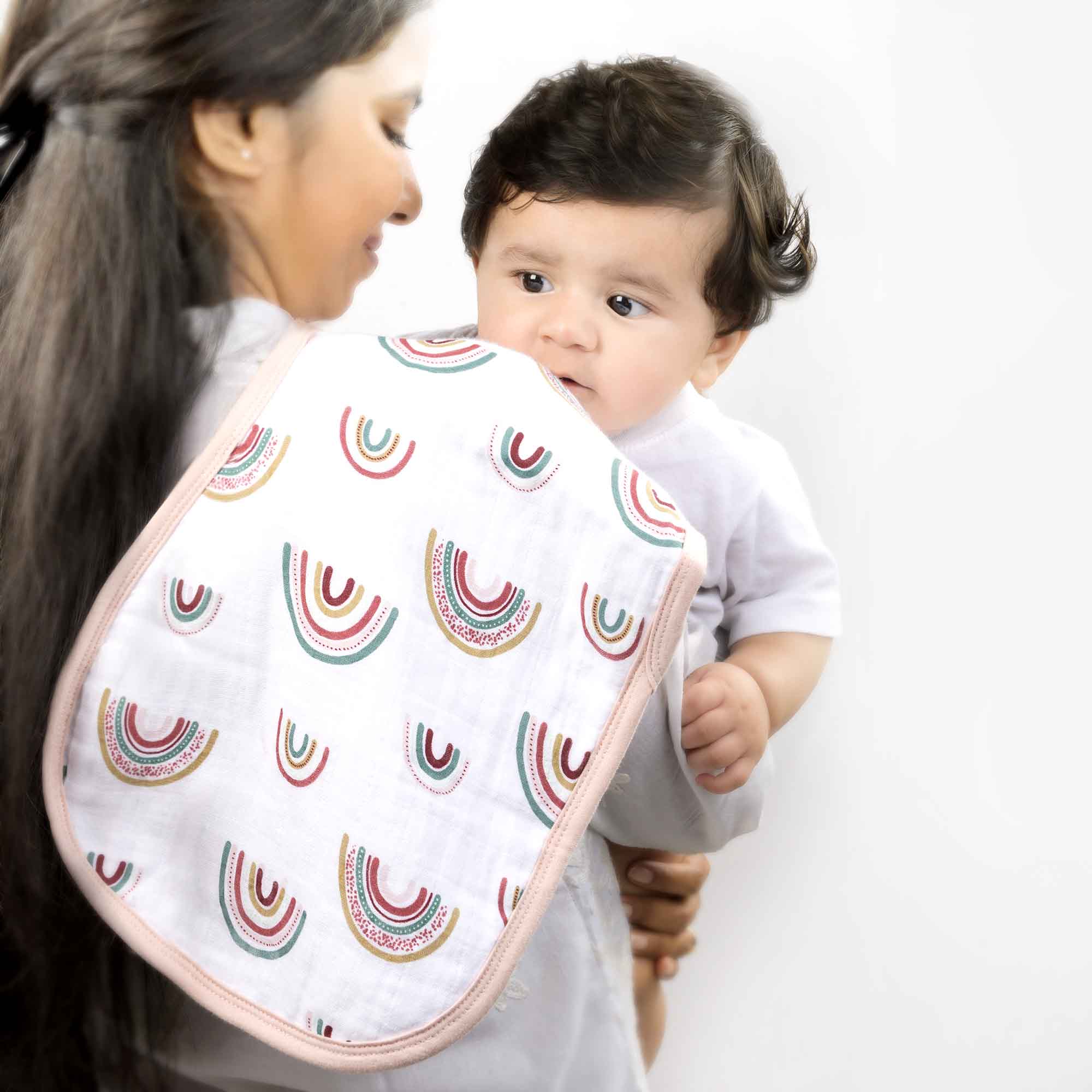 Theoni Cotton Muslin 3Layer burpy bib-Hawaiian Rainbow