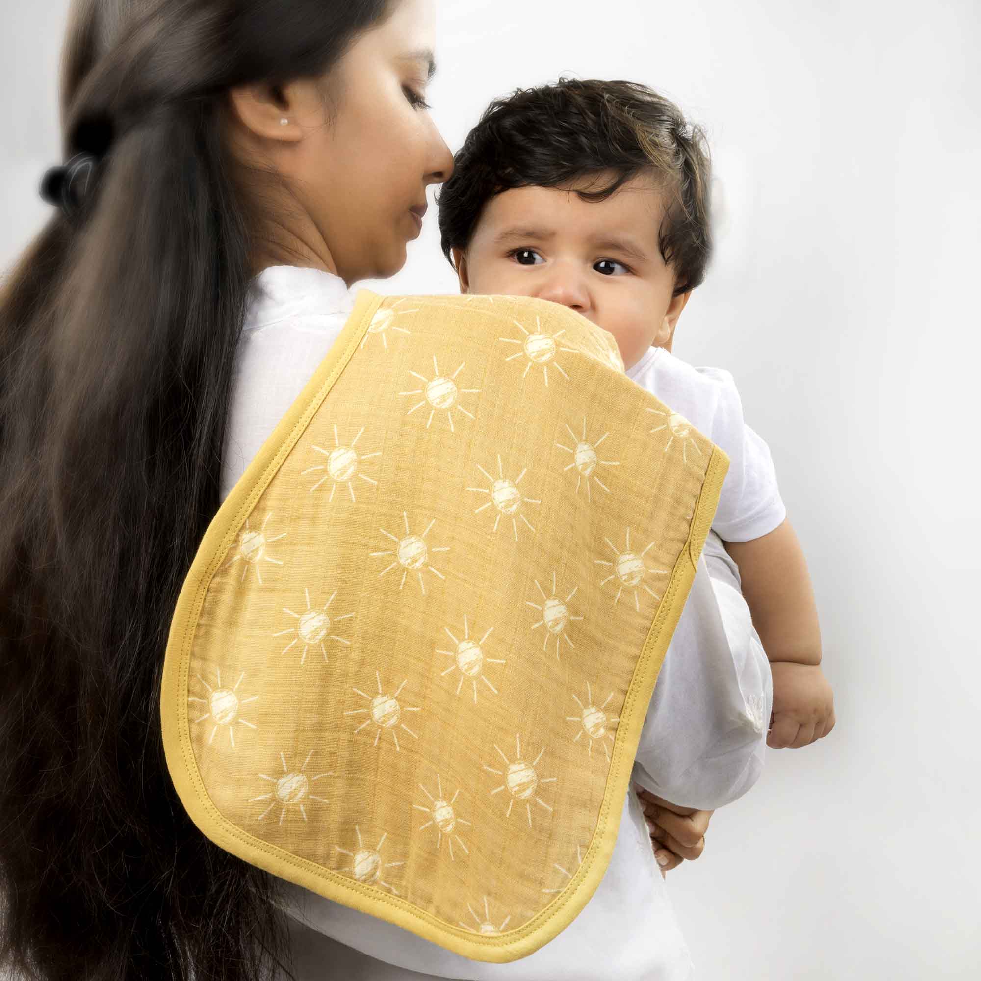 Theoni Cotton Muslin 3Layer burpy bib-Santorini Sun