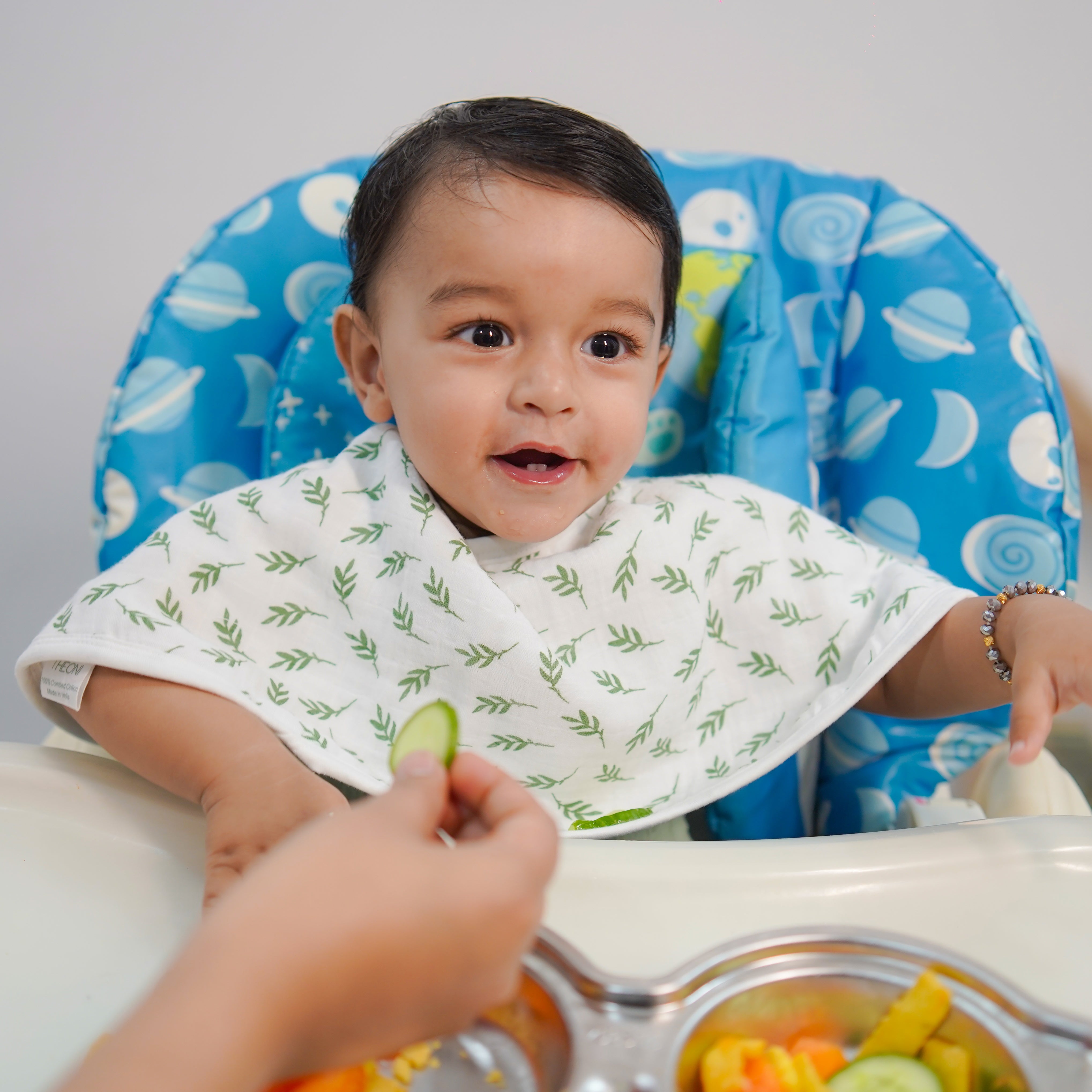 Theoni Cotton Muslin 3Layer burpy bib-Hedge Green Leaf