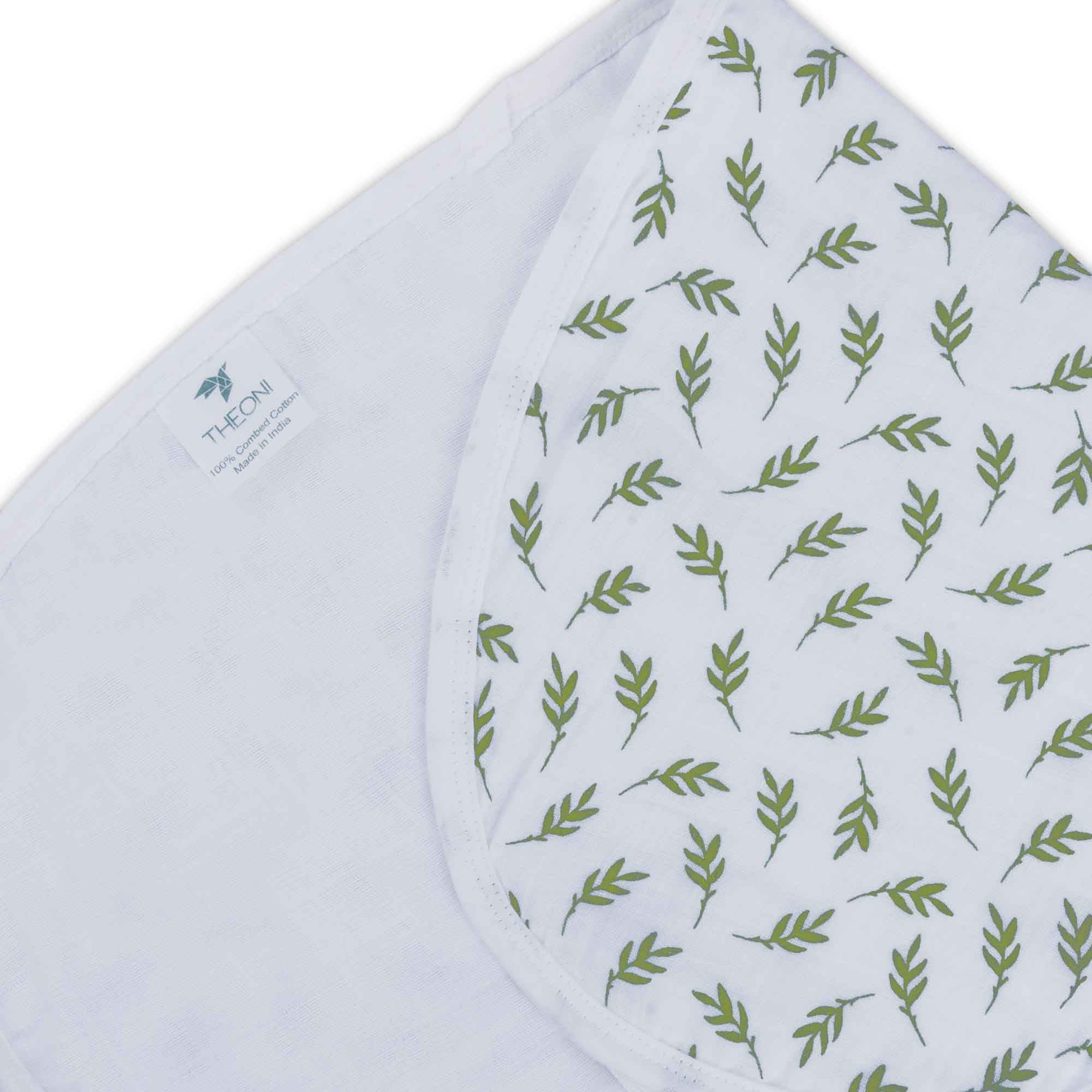 Theoni Cotton Muslin 3Layer burpy bib-Hedge Green Leaf