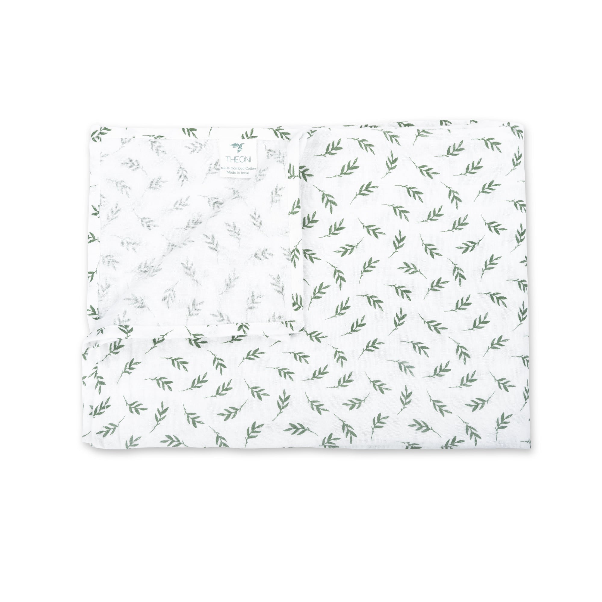 Theoni 100% Cotton Muslin Swaddle-Hedge Green leaf