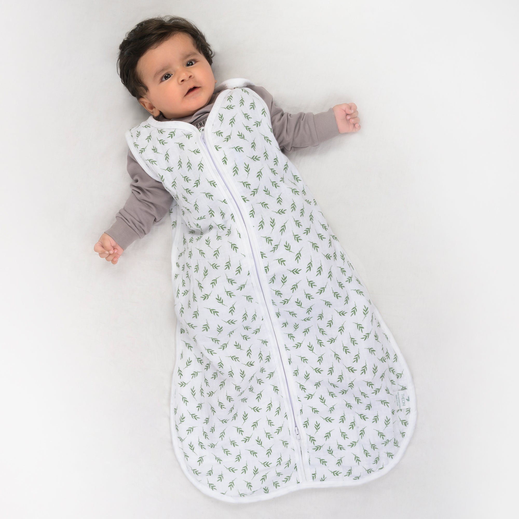 Theoni 100% Cotton Muslin Baby Sleeping Bag - Hedge Green Leaf