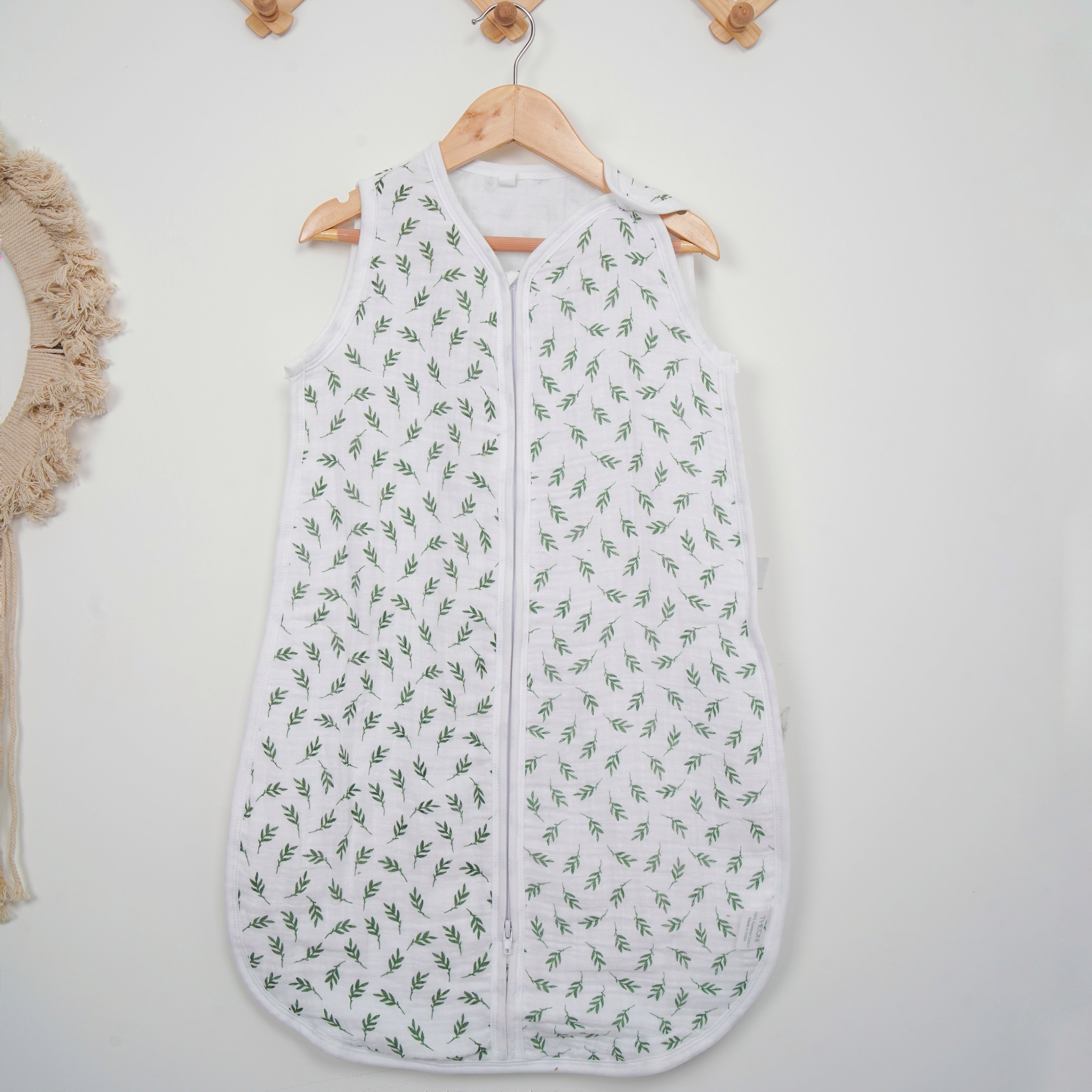 Theoni 100% Cotton Muslin Baby Sleeping Bag - Hedge Green Leaf