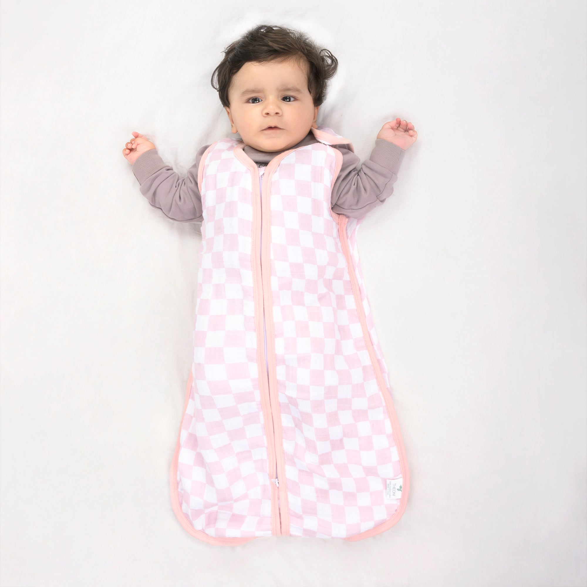 Theoni 100% Cotton Muslin Baby Sleeping Bag - Violet Chequer