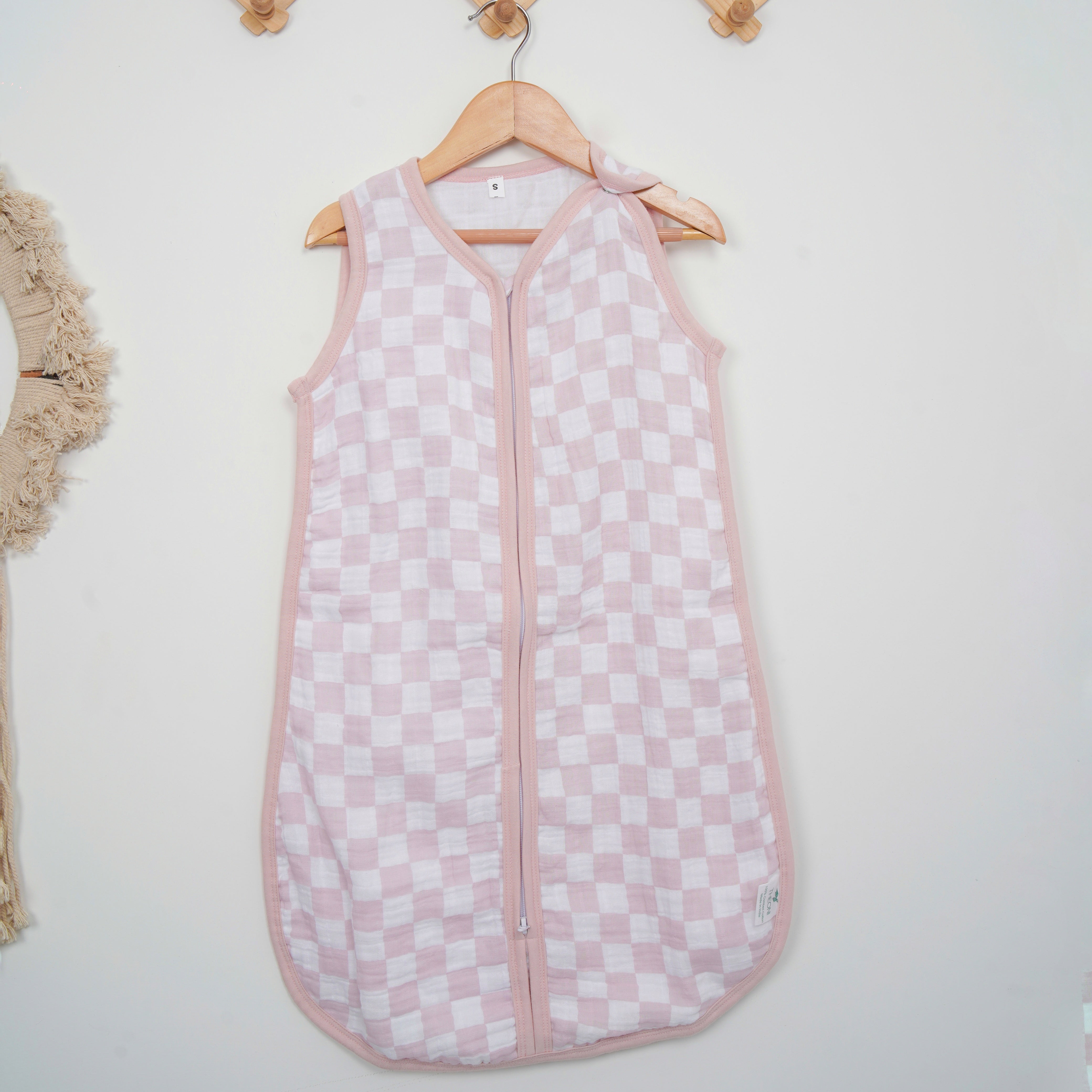 Theoni 100% Cotton Muslin Baby Sleeping Bag - Violet Chequer