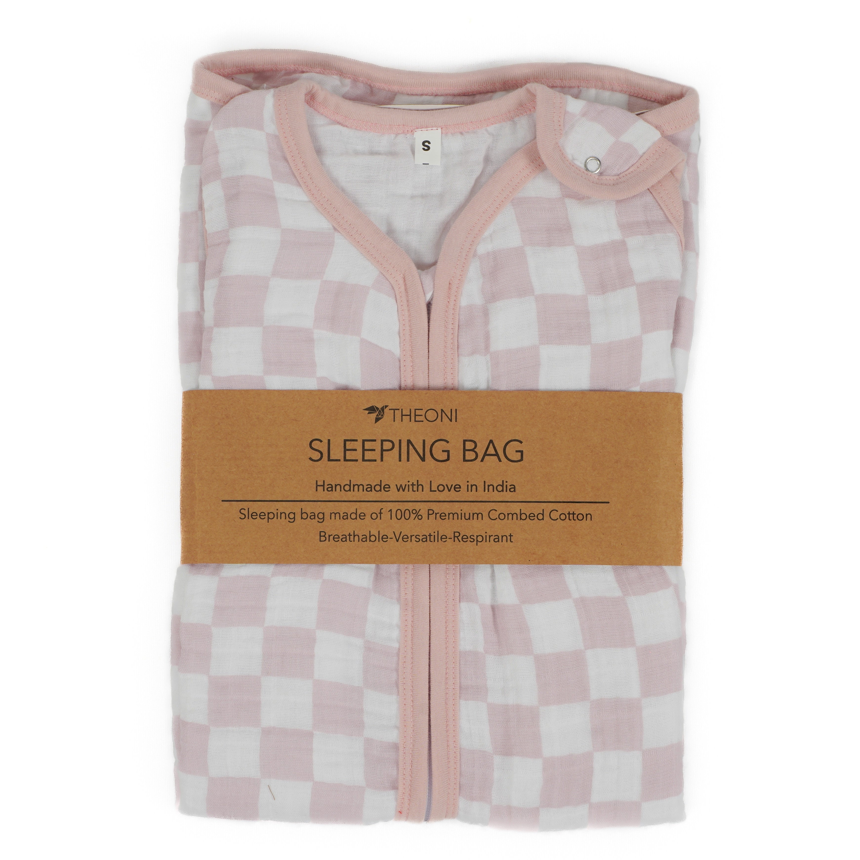 Theoni 100% Cotton Muslin Baby Sleeping Bag - Violet Chequer