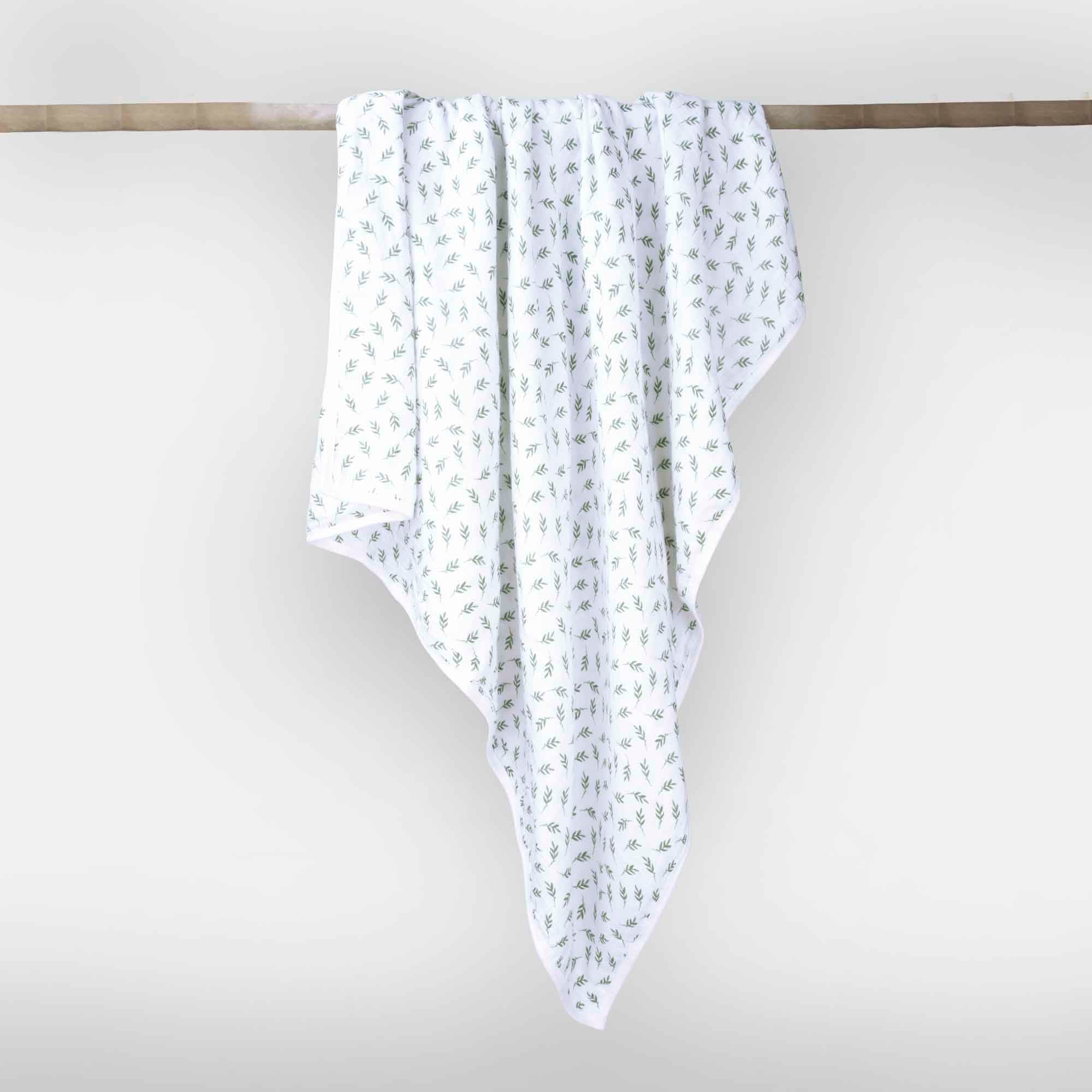 Theoni 100% Organic Cotton Snuggle Blanket-Hedge Green Leaf