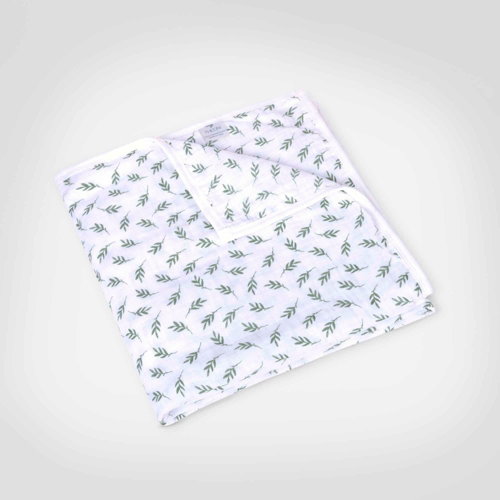 Theoni 100% Organic Cotton Snuggle Blanket-Hedge Green Leaf
