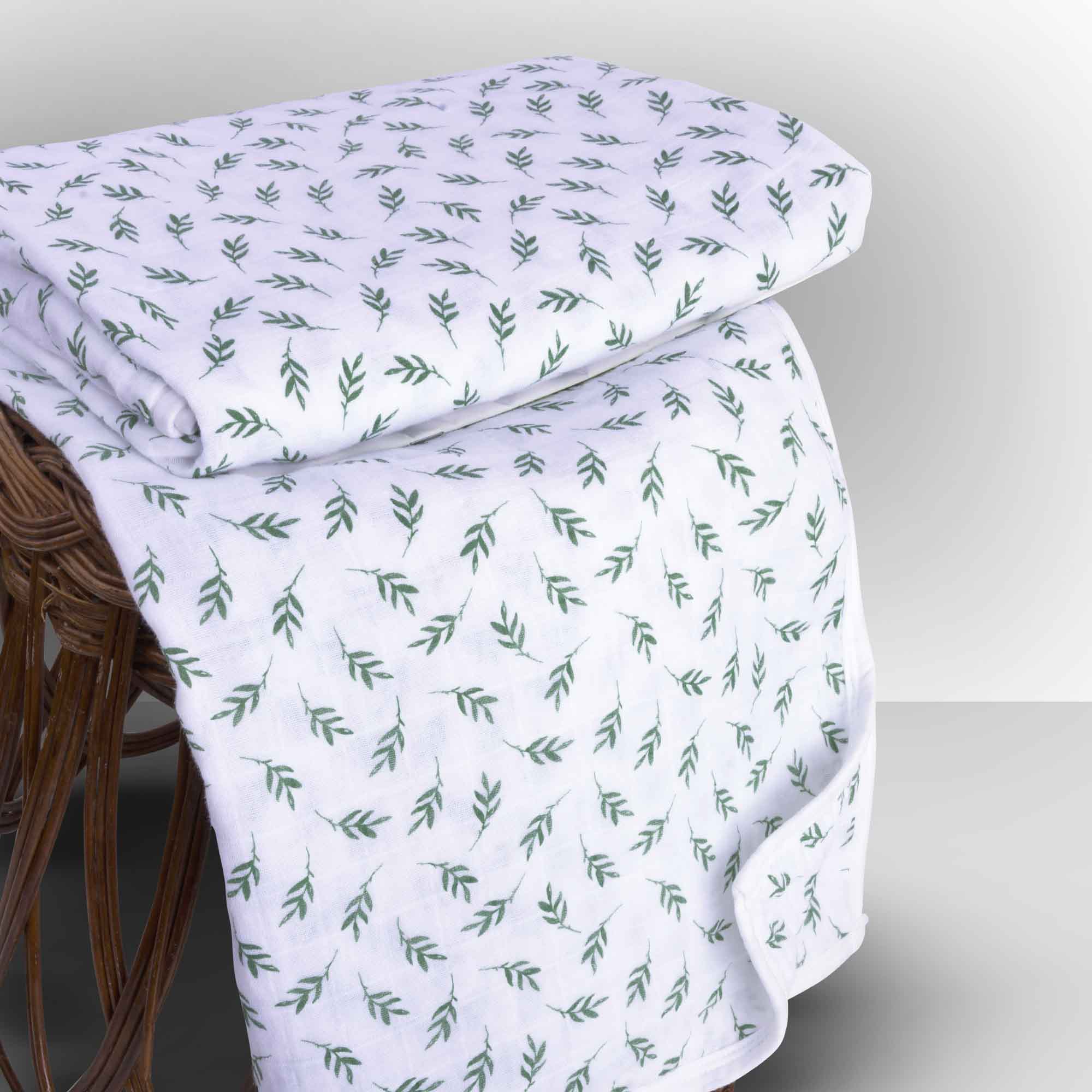 Theoni 100% Organic Cotton Snuggle Blanket-Hedge Green Leaf