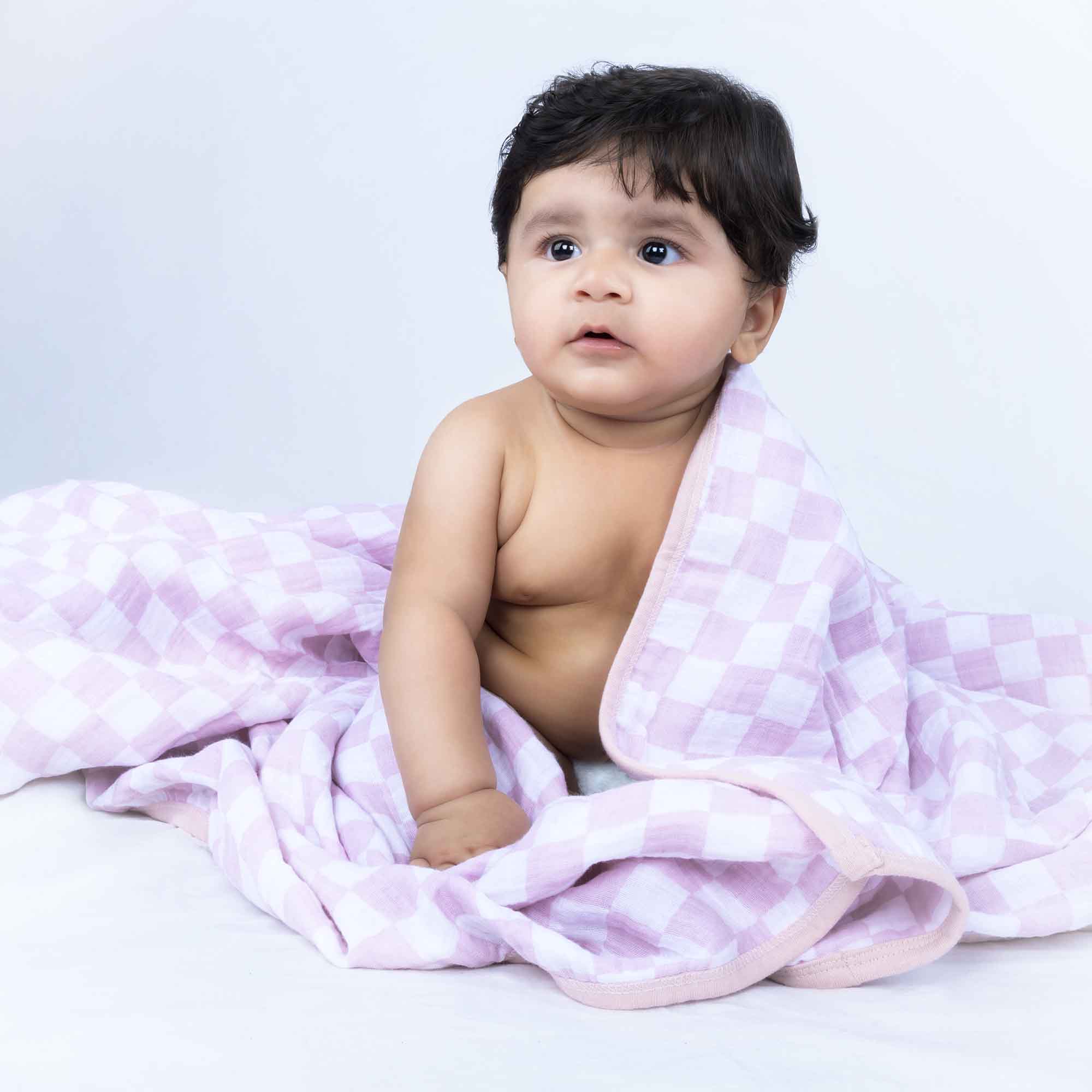 Theoni 100% Cotton Muslin Snuggle Blanket-Violet Chequer