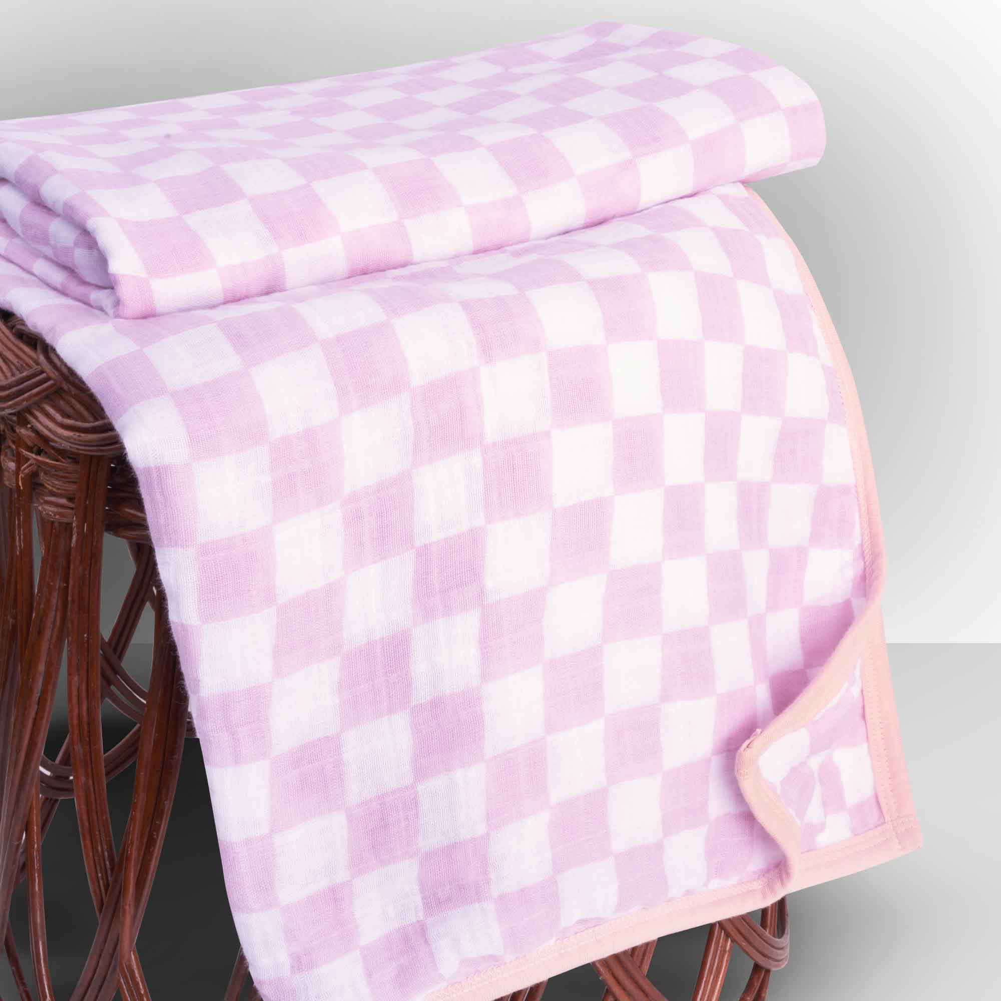 Theoni 100% Cotton Muslin Snuggle Blanket-Violet Chequer