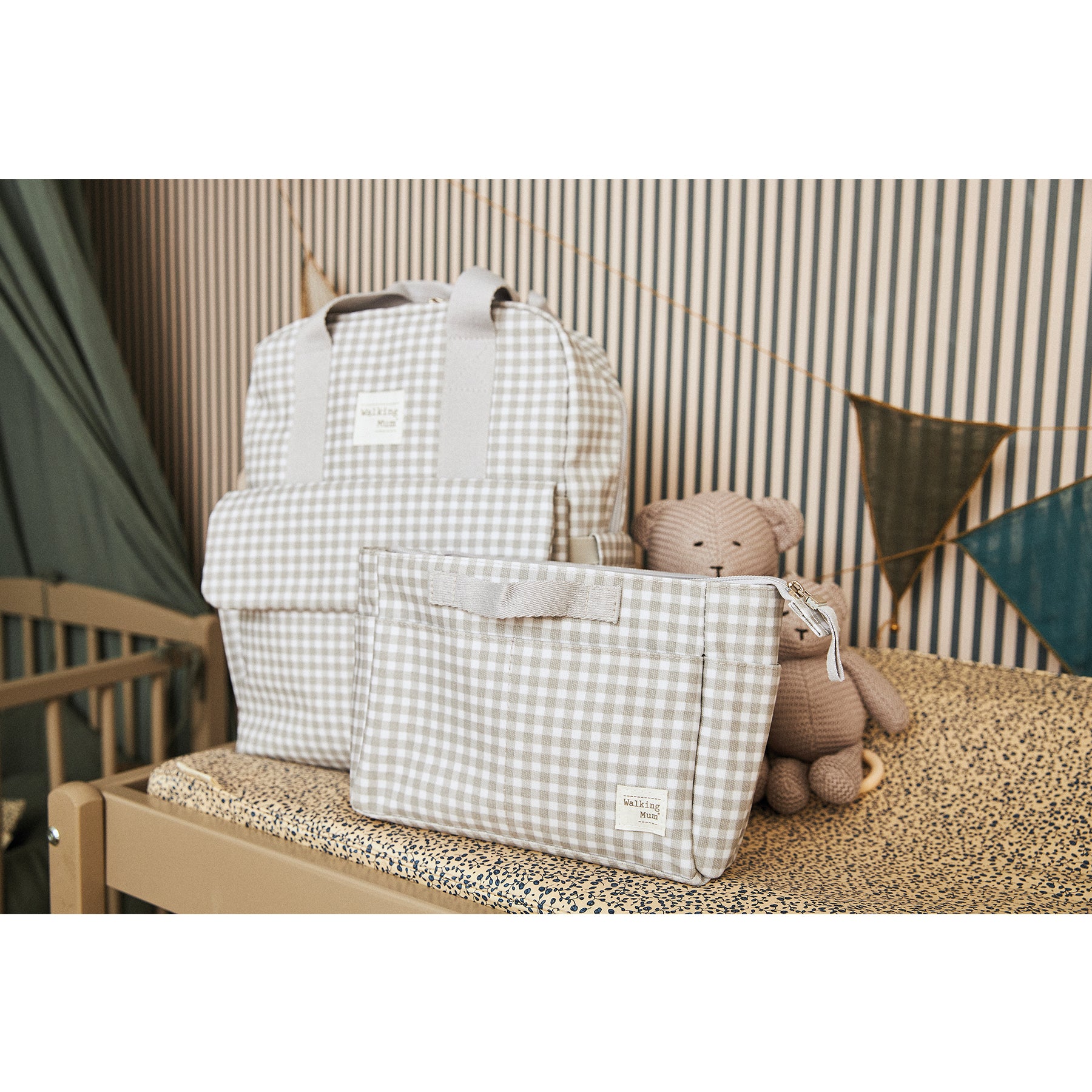 Walking Mum I Love Vichy Grey Backpack Diaper Changing Bag