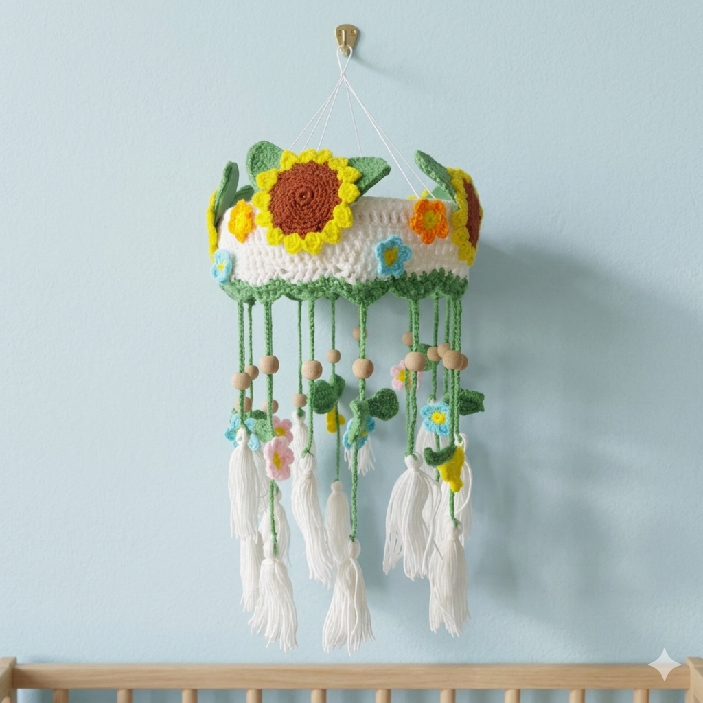 Sunflower & Floral Crochet Crib Mobile