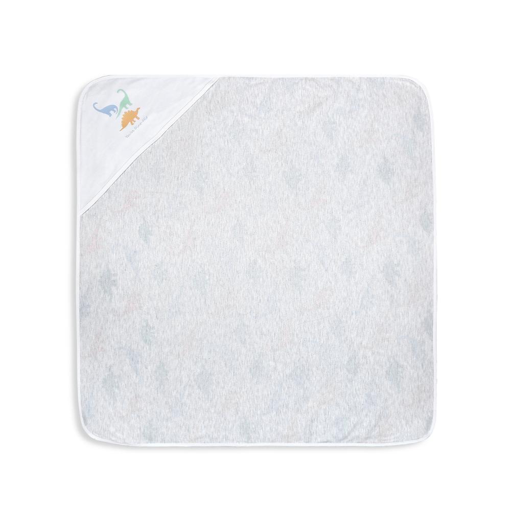 100% Cotton Interlock Hooded Baby Wrapper Dino Print & White Pack of 2
