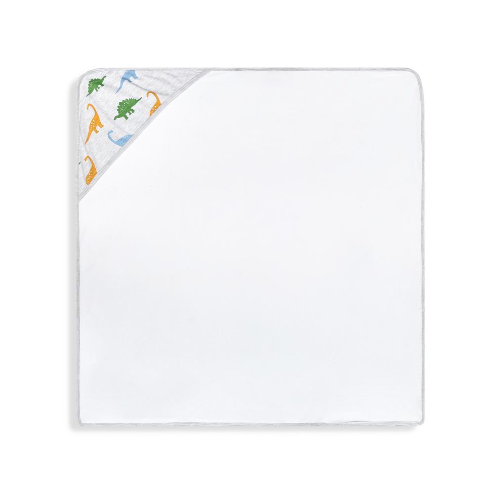 100% Cotton Interlock Hooded Baby Wrapper Dino Print & White Pack of 2